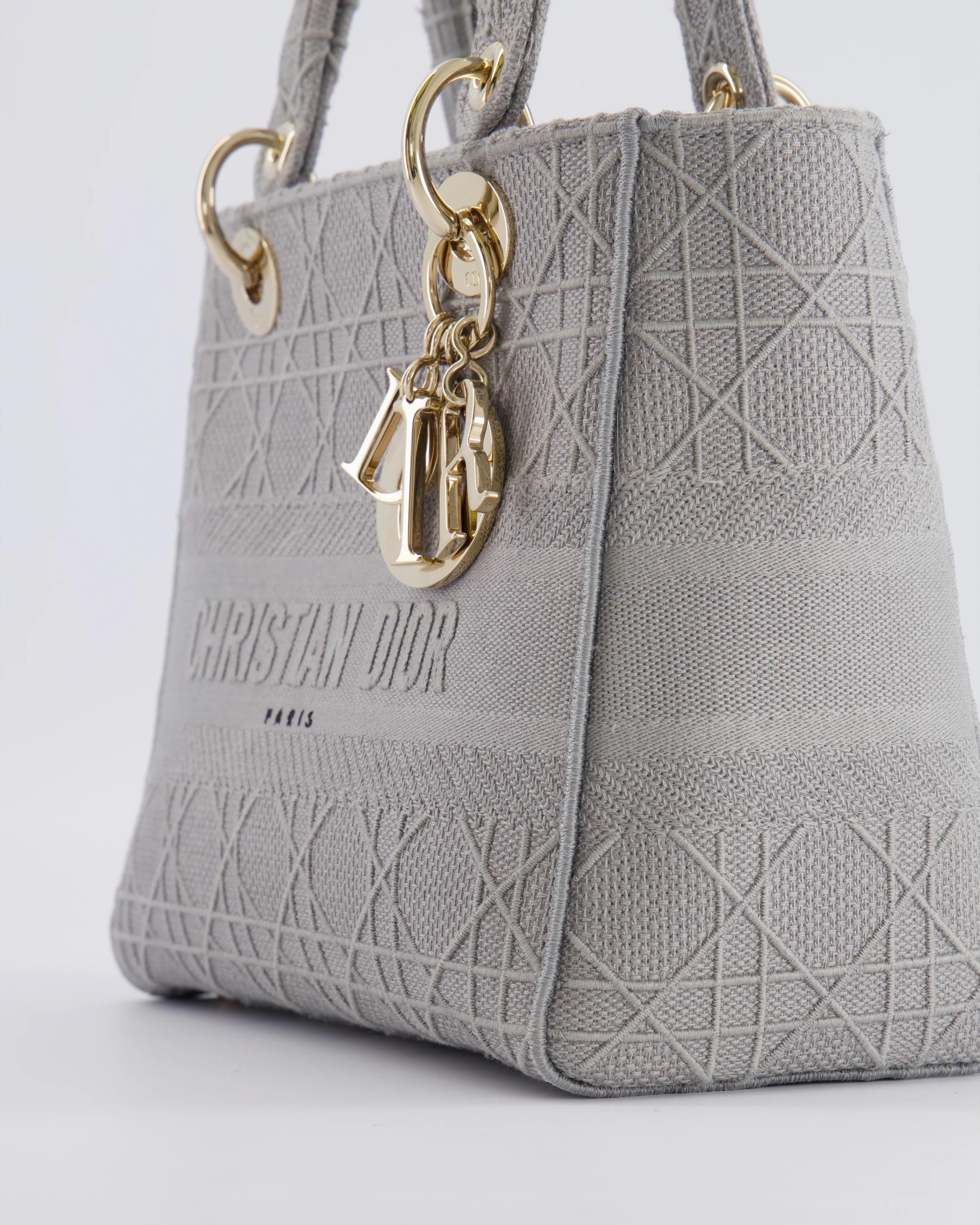 Christian Dior Grey Medium Lady D-Lite Bag in Embroidered Cannage Canvas with Champagne Gold Hardware RRP £4,300 - Image 13