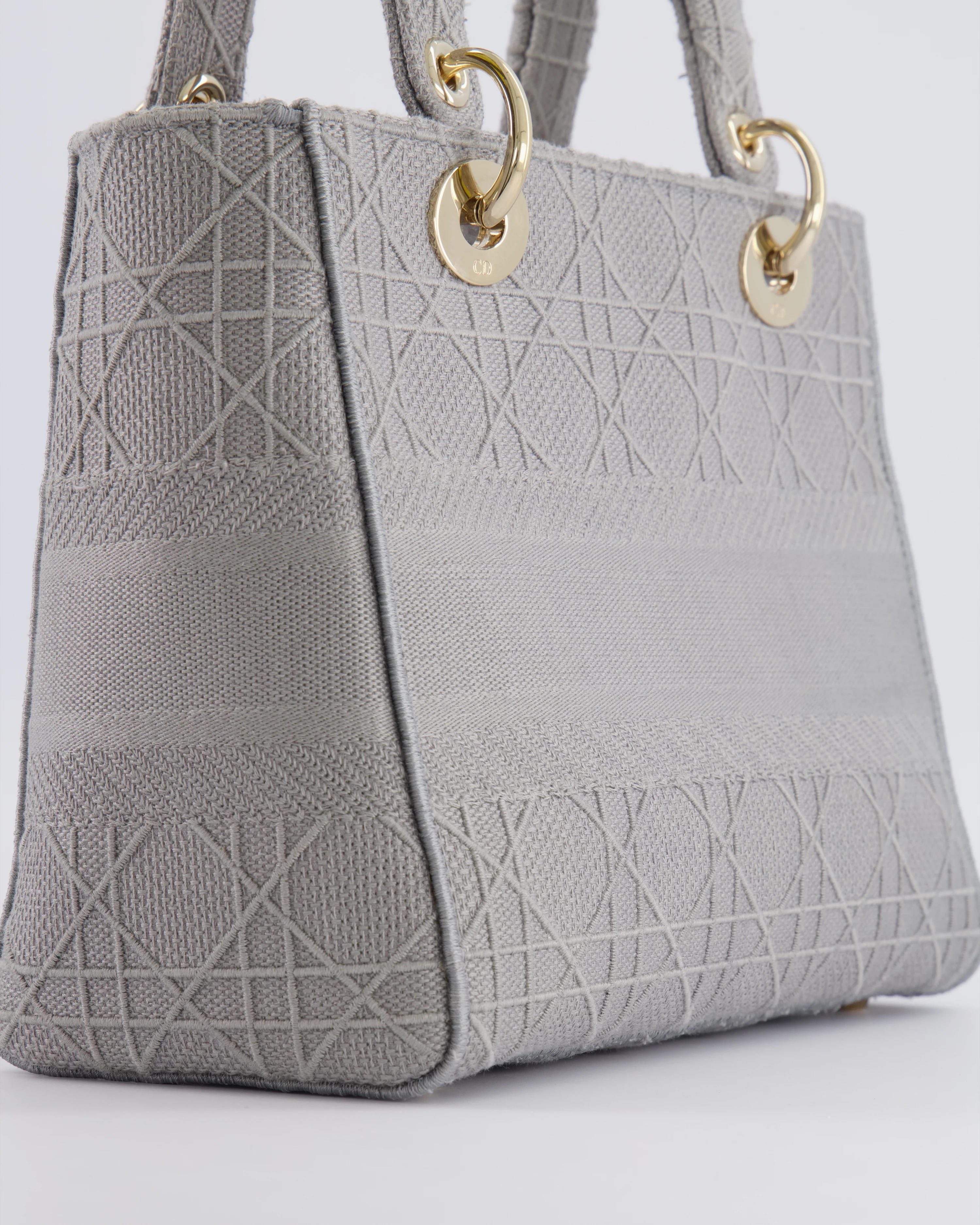Christian Dior Grey Medium Lady D-Lite Bag in Embroidered Cannage Canvas with Champagne Gold Hardware RRP £4,300 - Image 14