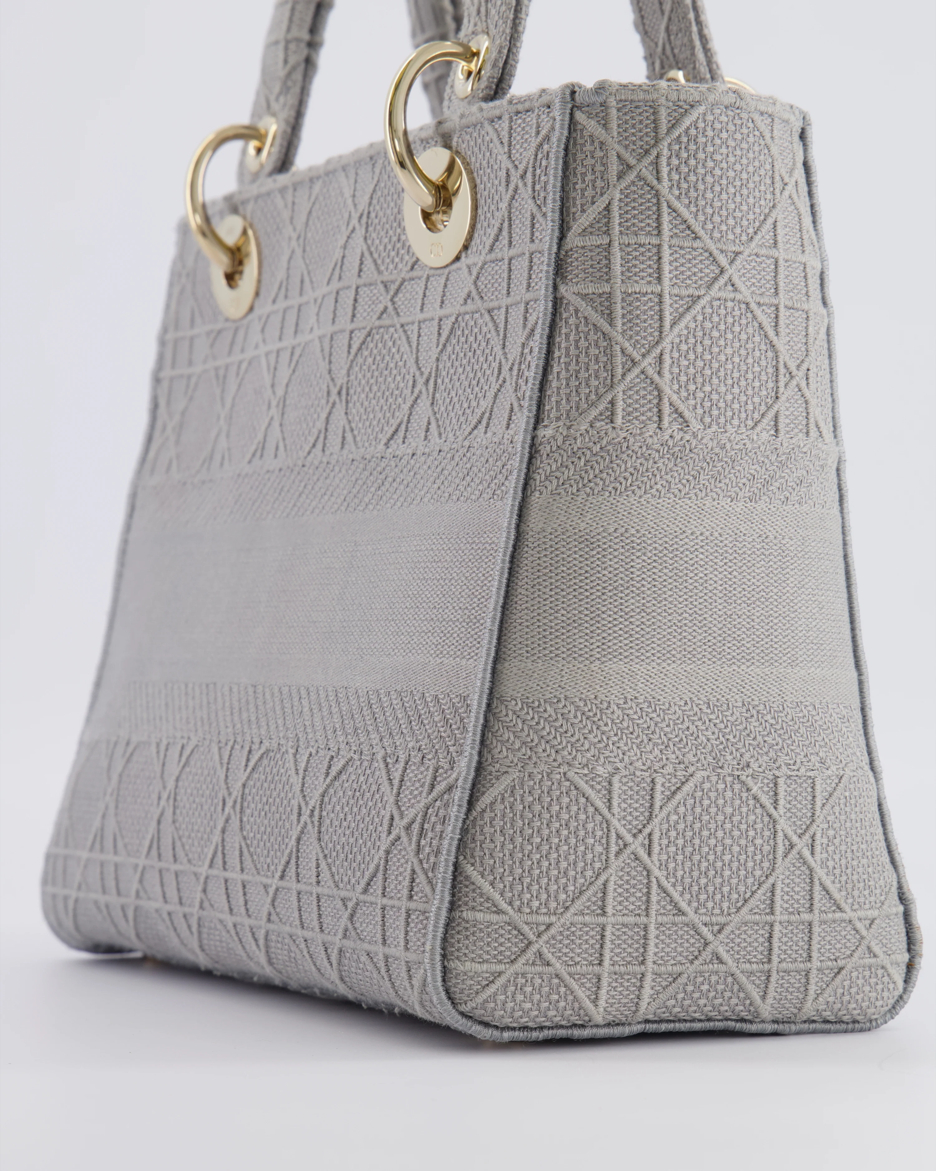 Christian Dior Grey Medium Lady D-Lite Bag in Embroidered Cannage Canvas with Champagne Gold Hardware RRP £4,300 - Image 15