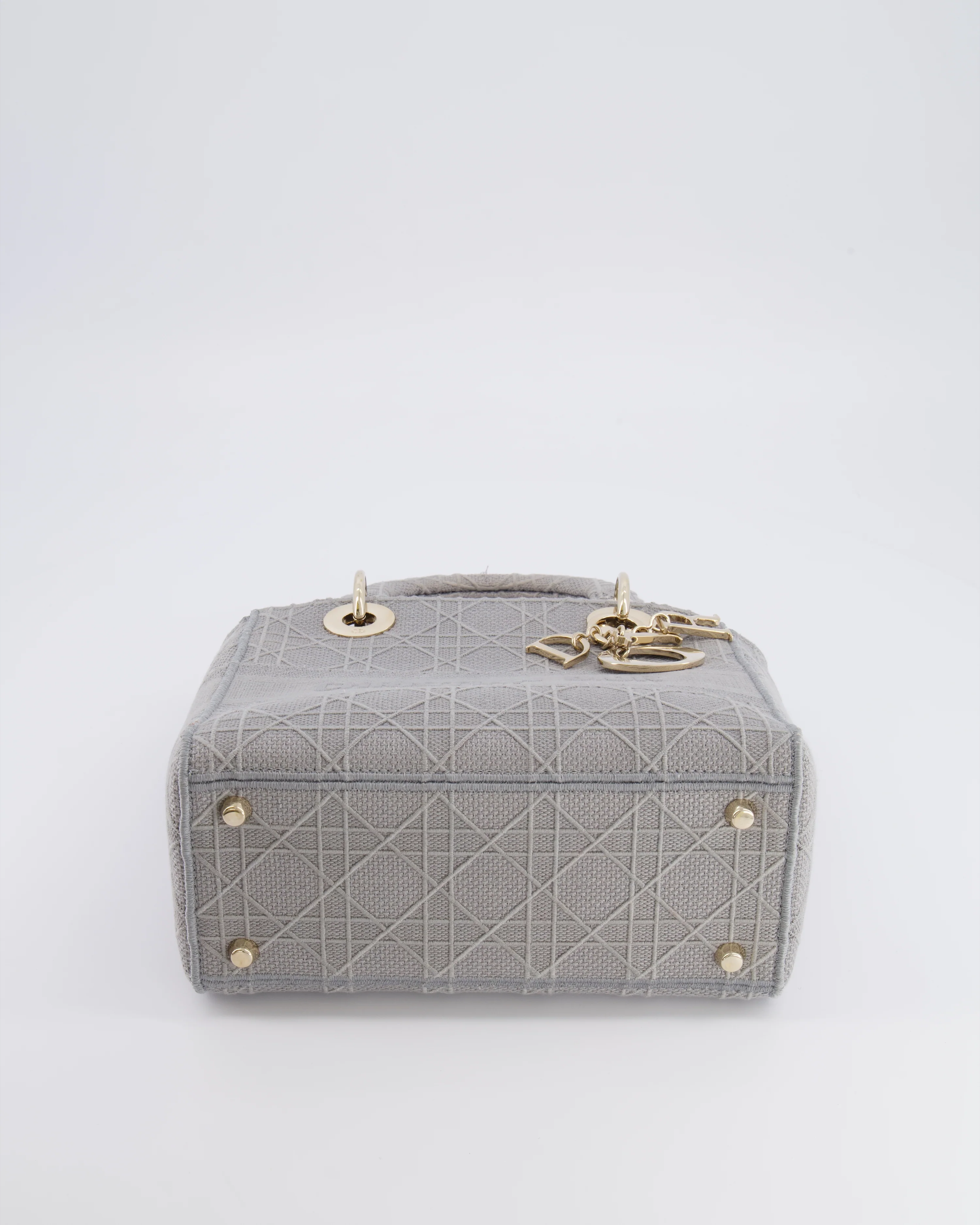 Christian Dior Grey Medium Lady D-Lite Bag in Embroidered Cannage Canvas with Champagne Gold Hardware RRP £4,300 - Image 16