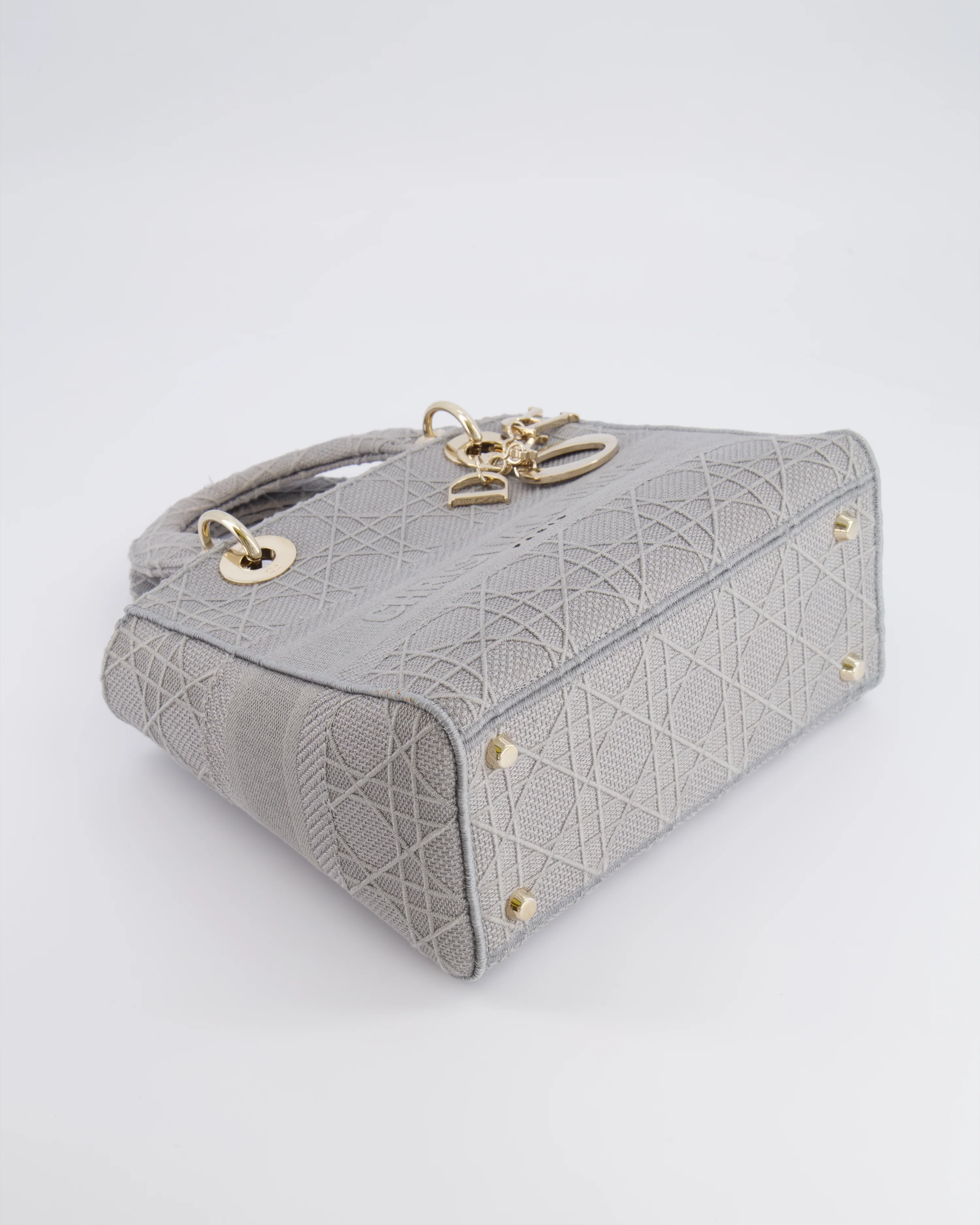 Christian Dior Grey Medium Lady D-Lite Bag in Embroidered Cannage Canvas with Champagne Gold Hardware RRP £4,300 - Image 17