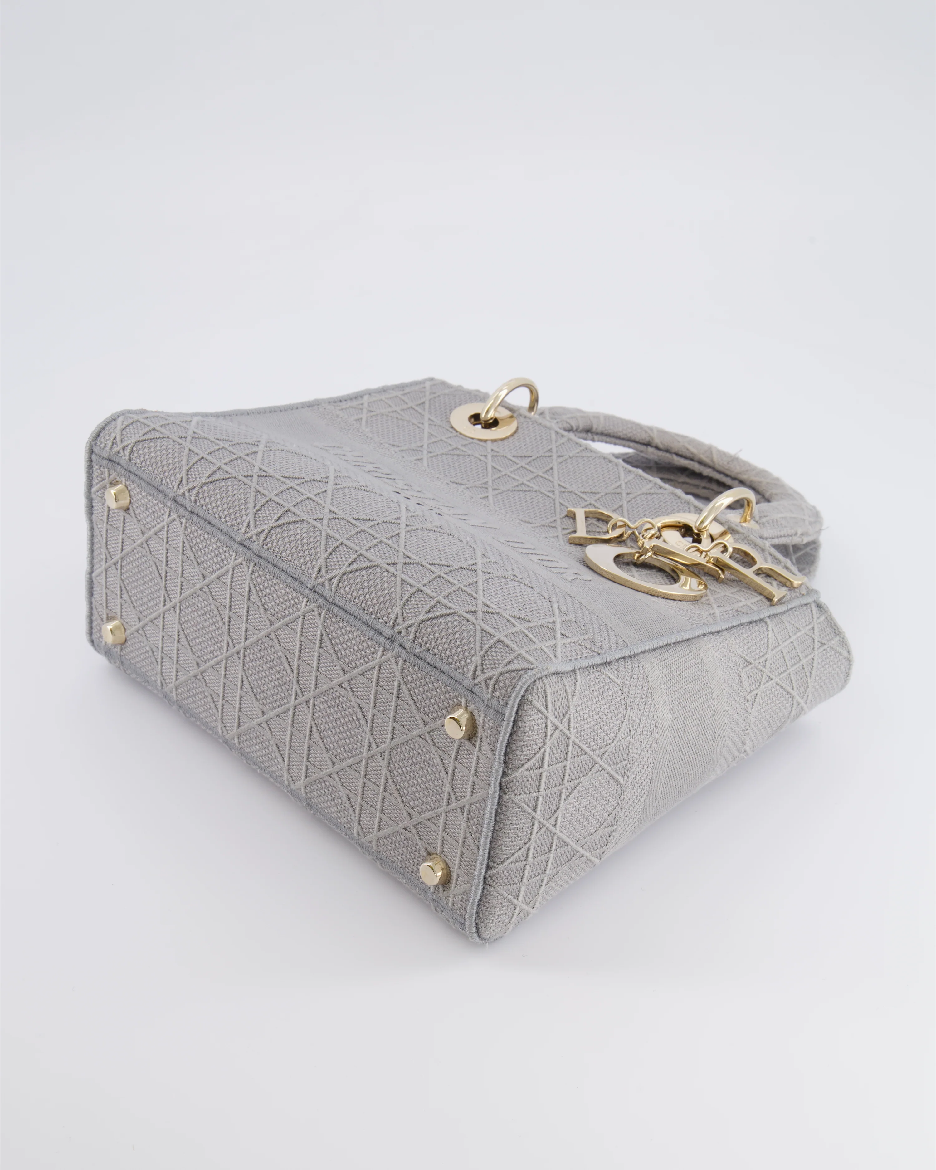 Christian Dior Grey Medium Lady D-Lite Bag in Embroidered Cannage Canvas with Champagne Gold Hardware RRP £4,300 - Image 18