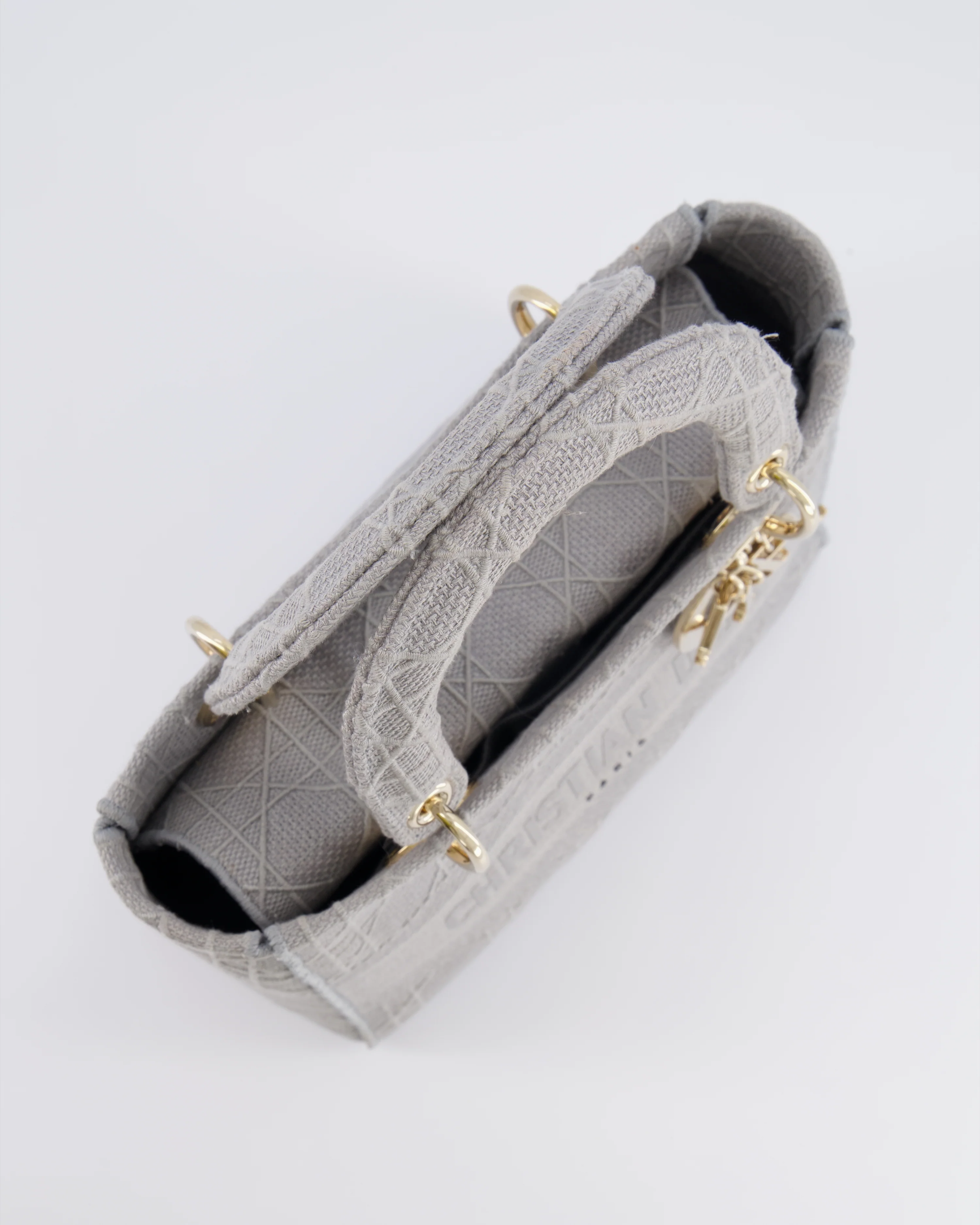 Christian Dior Grey Medium Lady D-Lite Bag in Embroidered Cannage Canvas with Champagne Gold Hardware RRP £4,300 - Image 19
