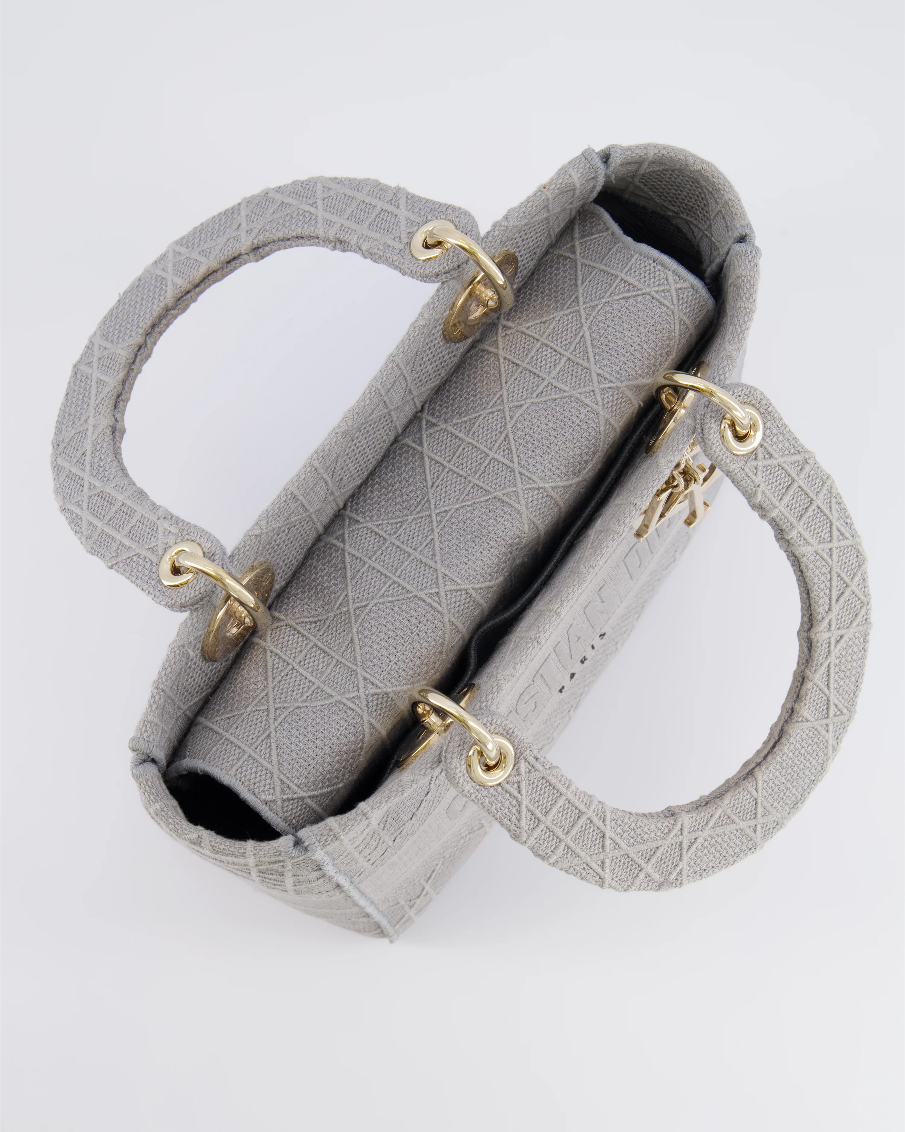 Christian Dior Grey Medium Lady D-Lite Bag in Embroidered Cannage Canvas with Champagne Gold Hardware RRP £4,300 - Image 20