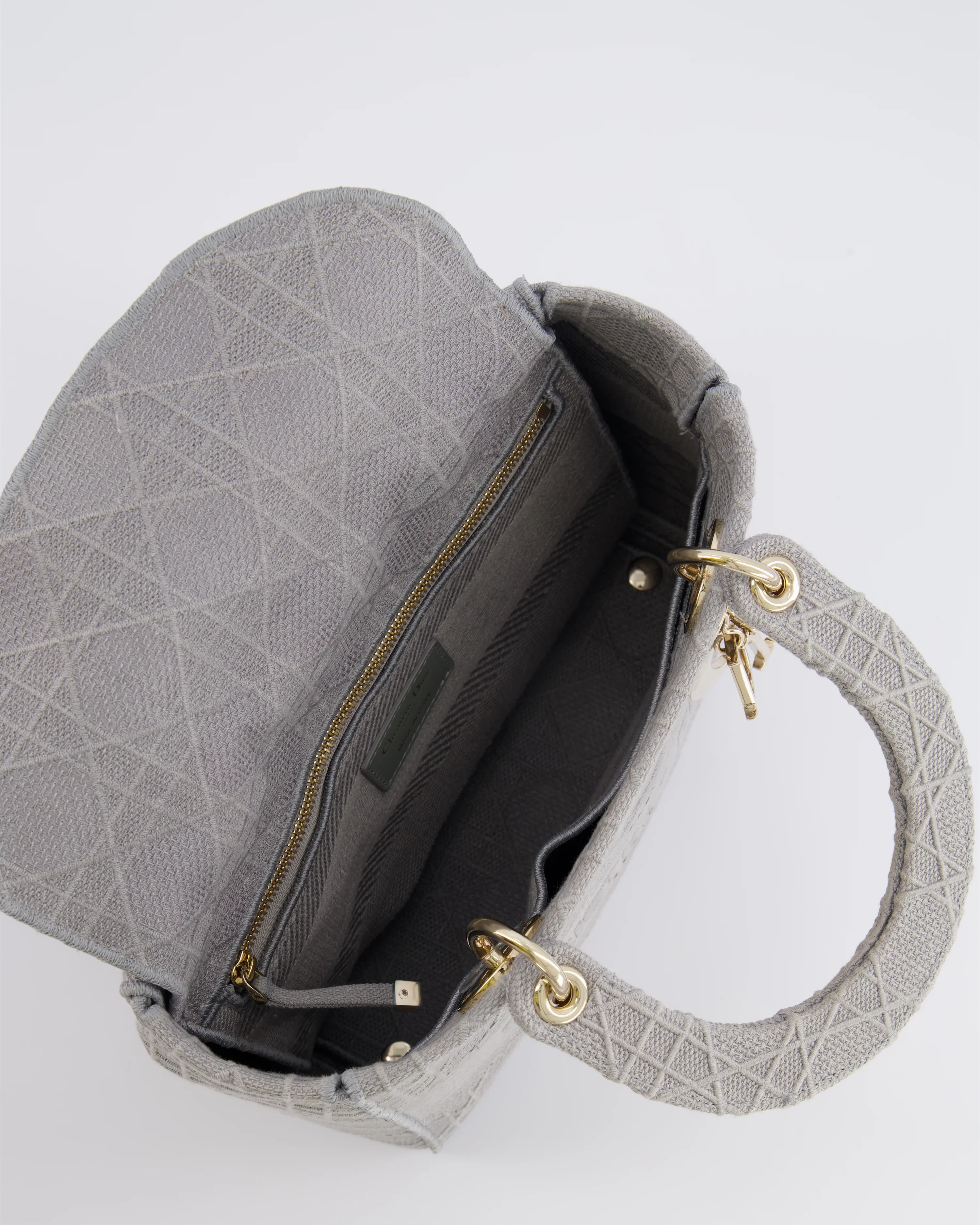 Christian Dior Grey Medium Lady D-Lite Bag in Embroidered Cannage Canvas with Champagne Gold Hardware RRP £4,300 - Image 21