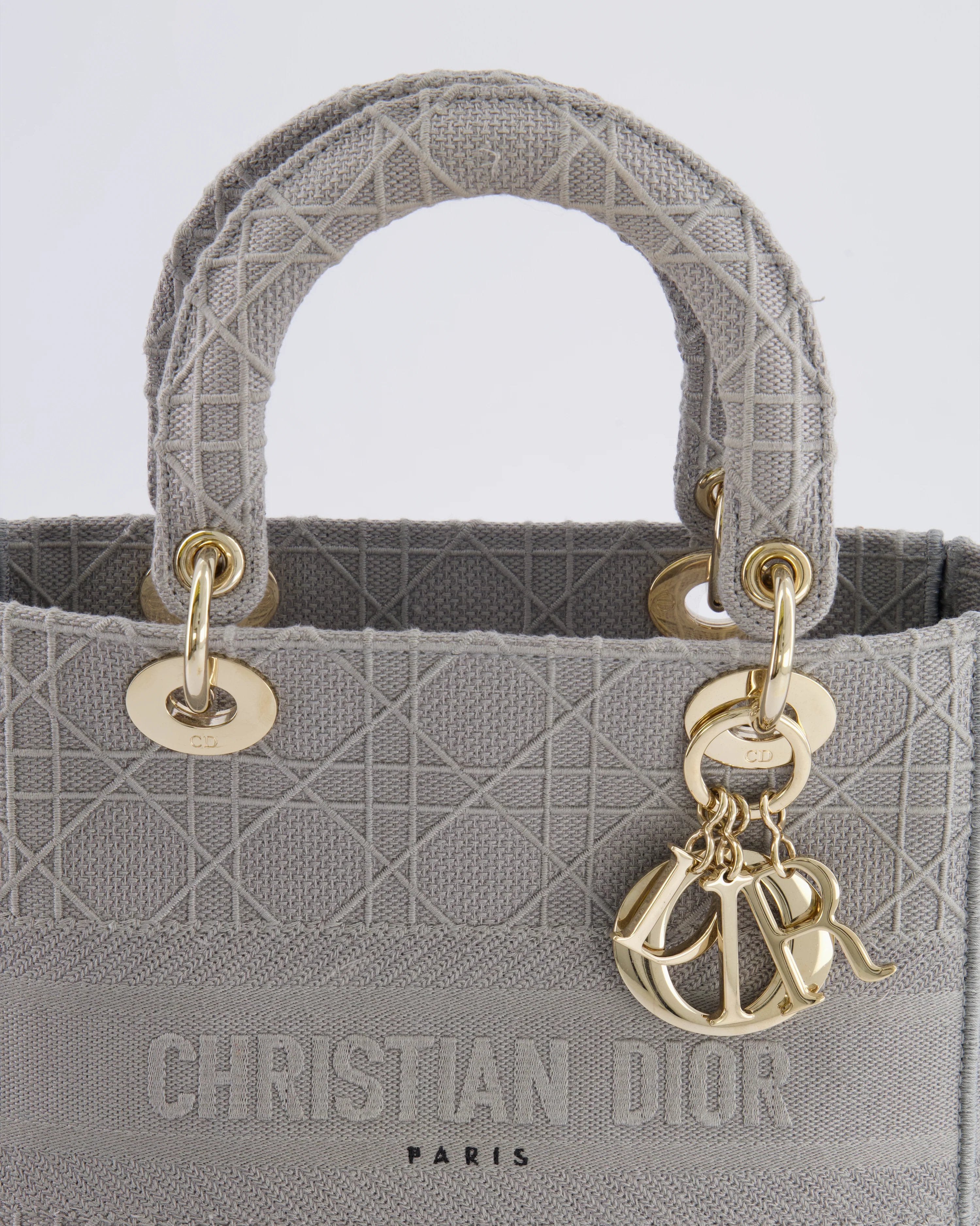 Christian Dior Grey Medium Lady D-Lite Bag in Embroidered Cannage Canvas with Champagne Gold Hardware RRP £4,300 - Image 6