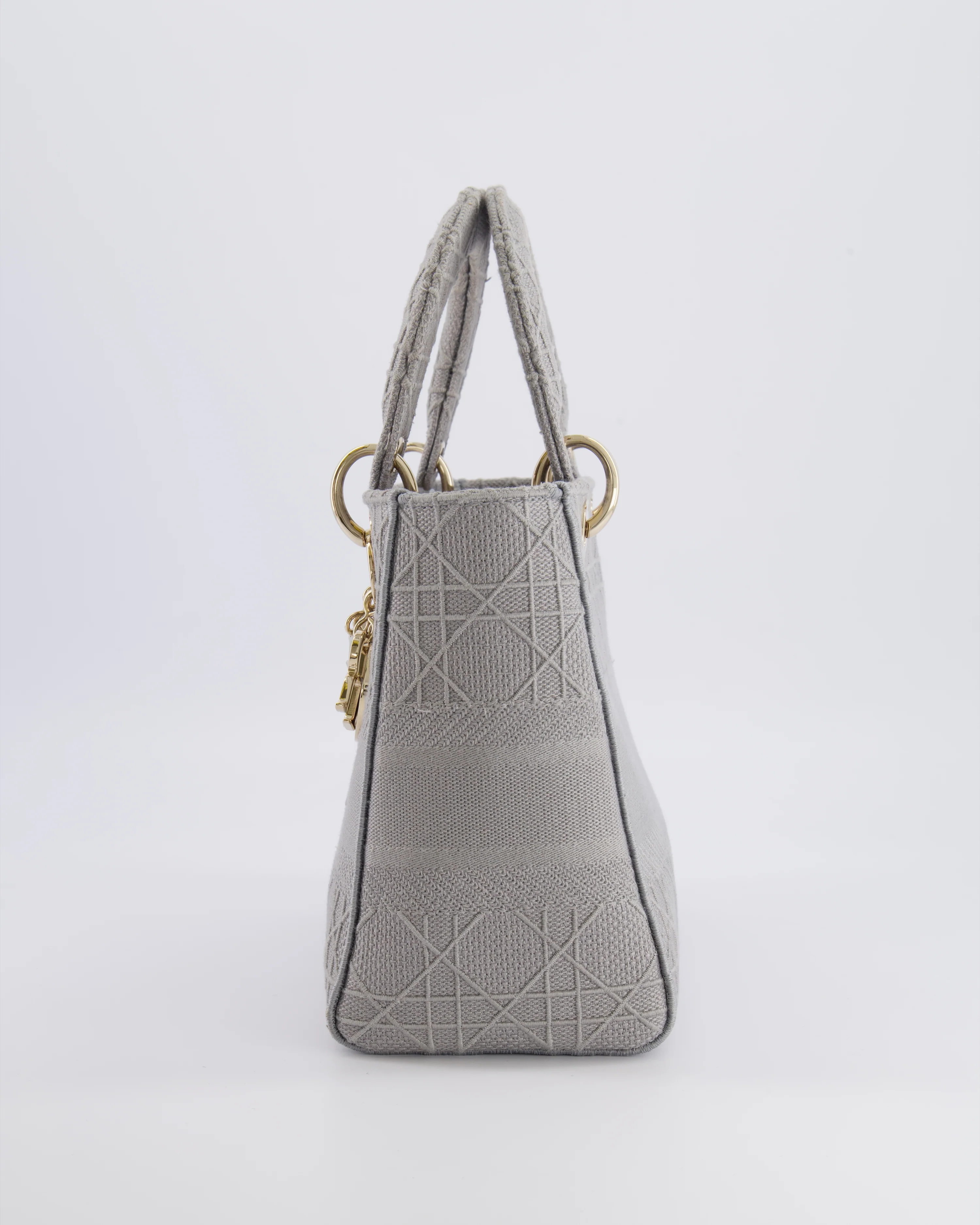 Christian Dior Grey Medium Lady D-Lite Bag in Embroidered Cannage Canvas with Champagne Gold Hardware RRP £4,300 - Image 8