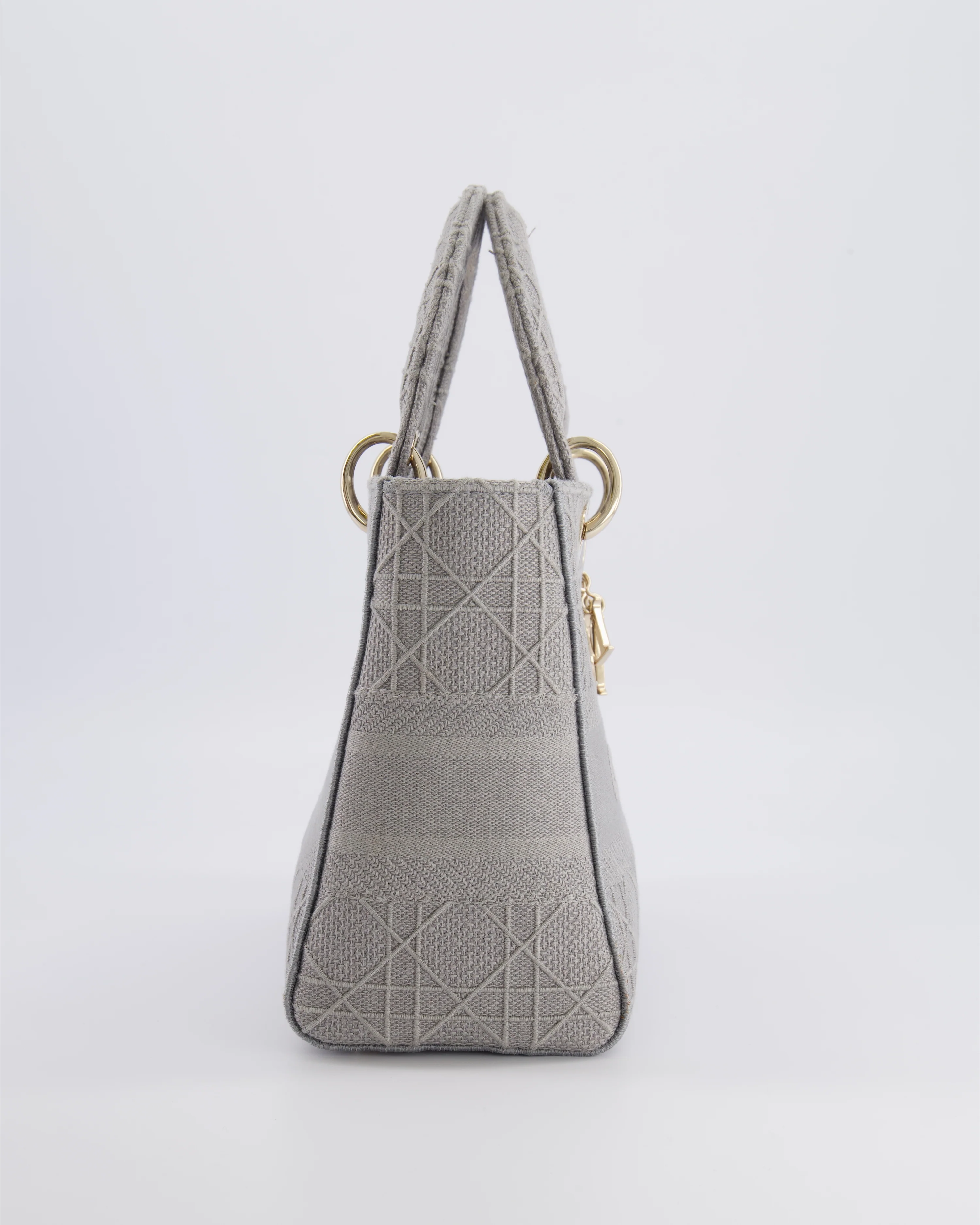 Christian Dior Grey Medium Lady D-Lite Bag in Embroidered Cannage Canvas with Champagne Gold Hardware RRP £4,300 - Image 9