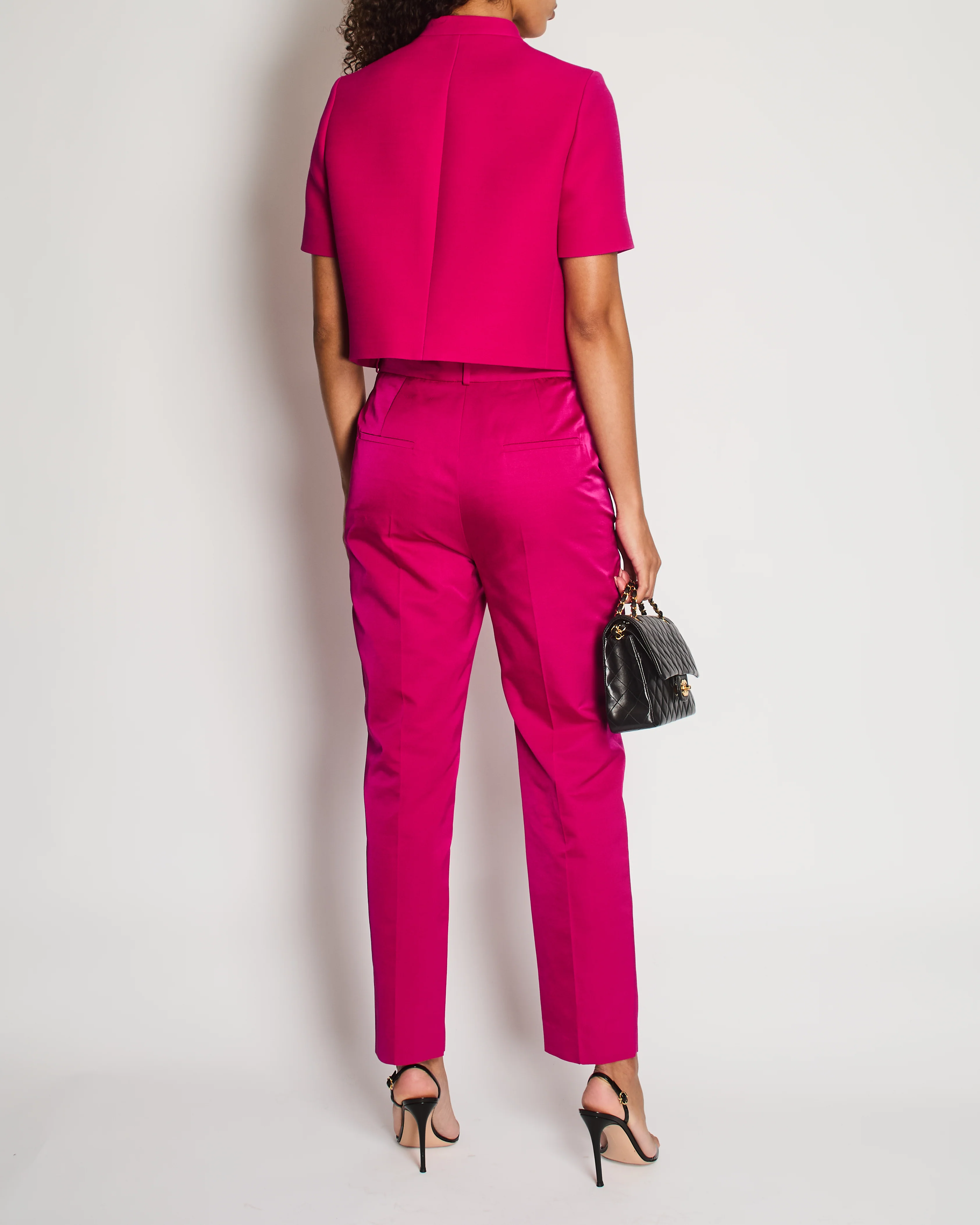 Christian Dior Hot Pink Short-Sleeve Jacket and Trousers Set with Black Buttons Size FR 40/42 (UK 12/14) - Image 2