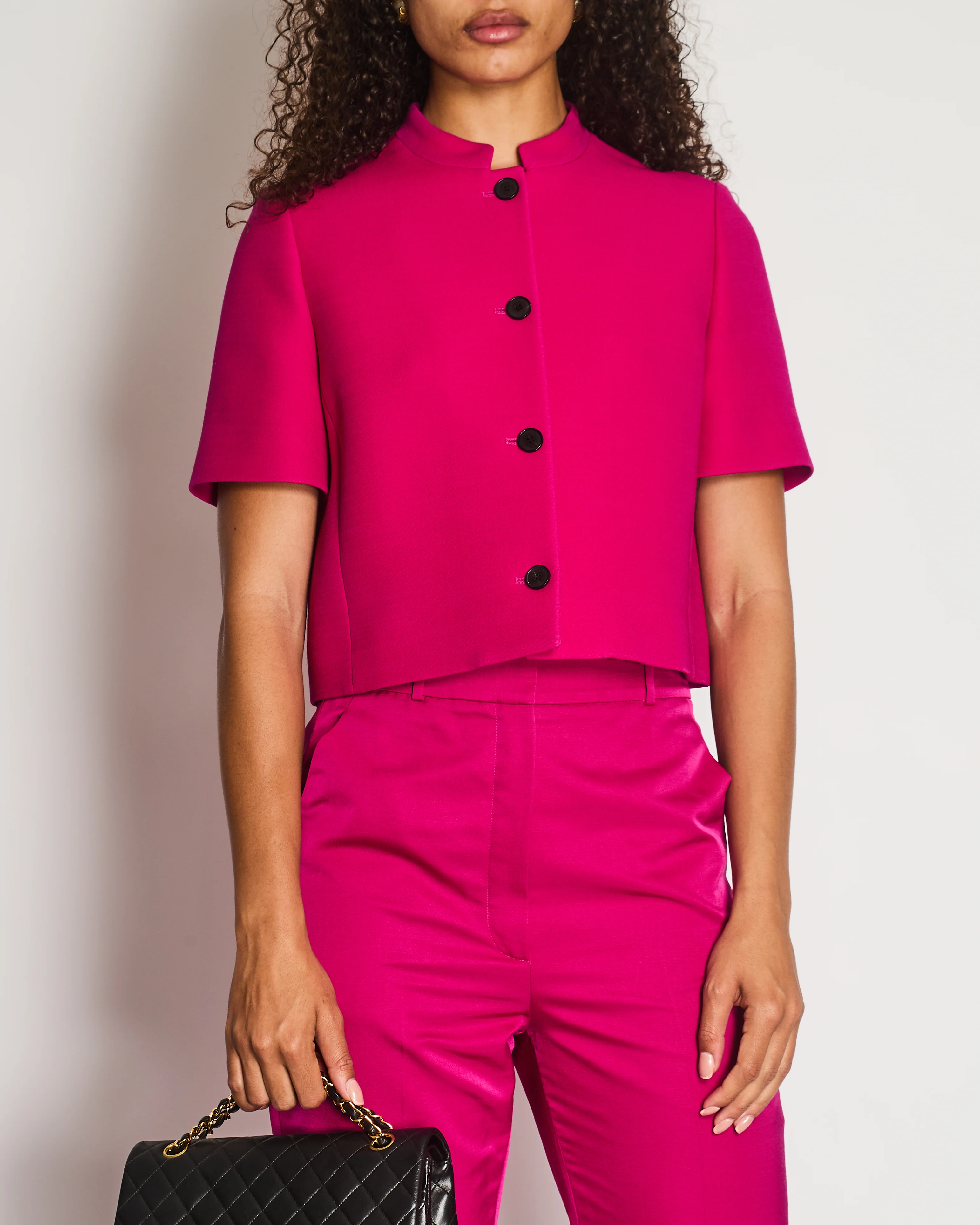 Christian Dior Hot Pink Short-Sleeve Jacket and Trousers Set with Black Buttons Size FR 40/42 (UK 12/14) - Image 3