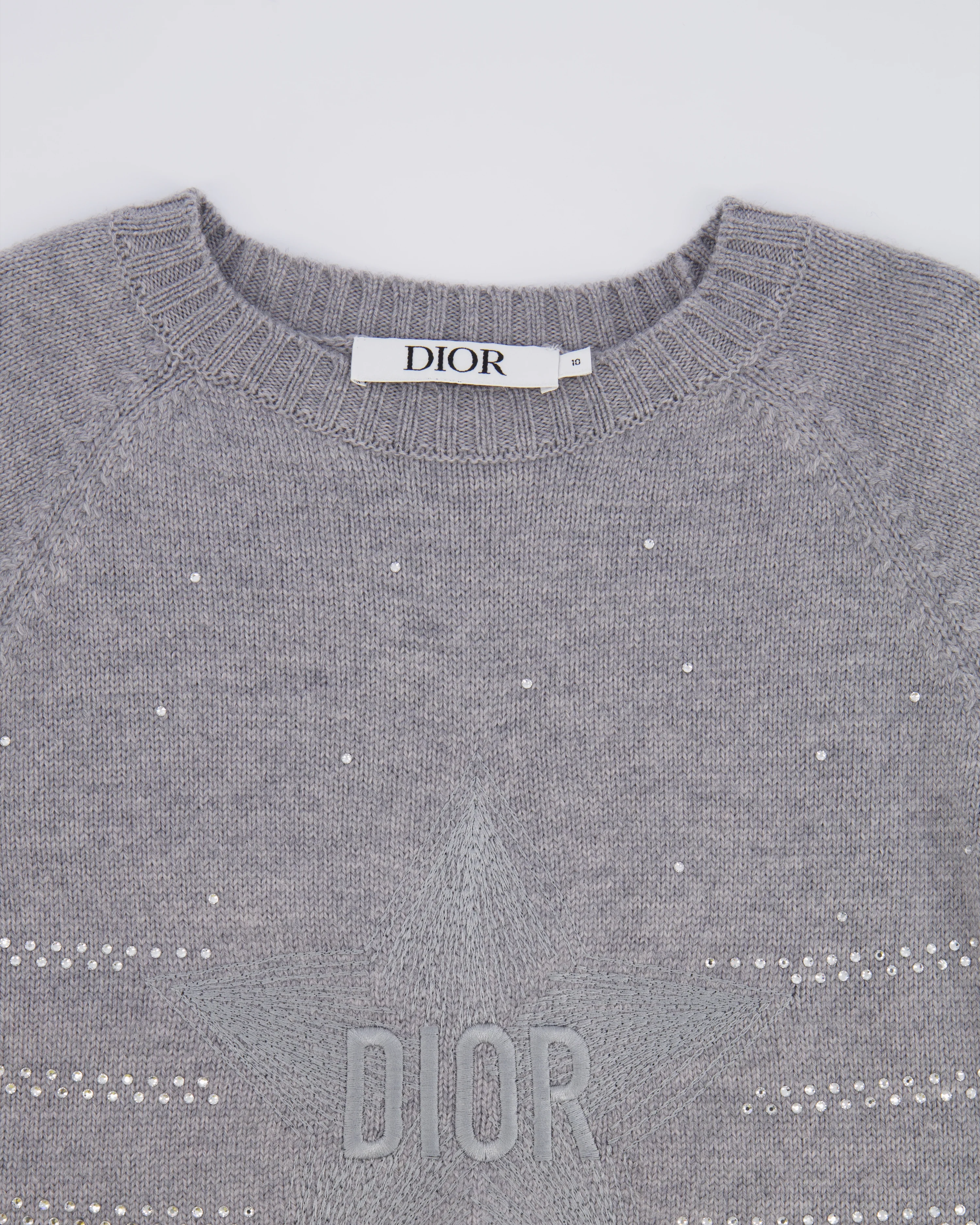 Christian Dior Kids Grey Knit Long-Sleeve Dress with Crystal Embellishments and Embroidered Logo Size 10 years RRP £800 - Image 3