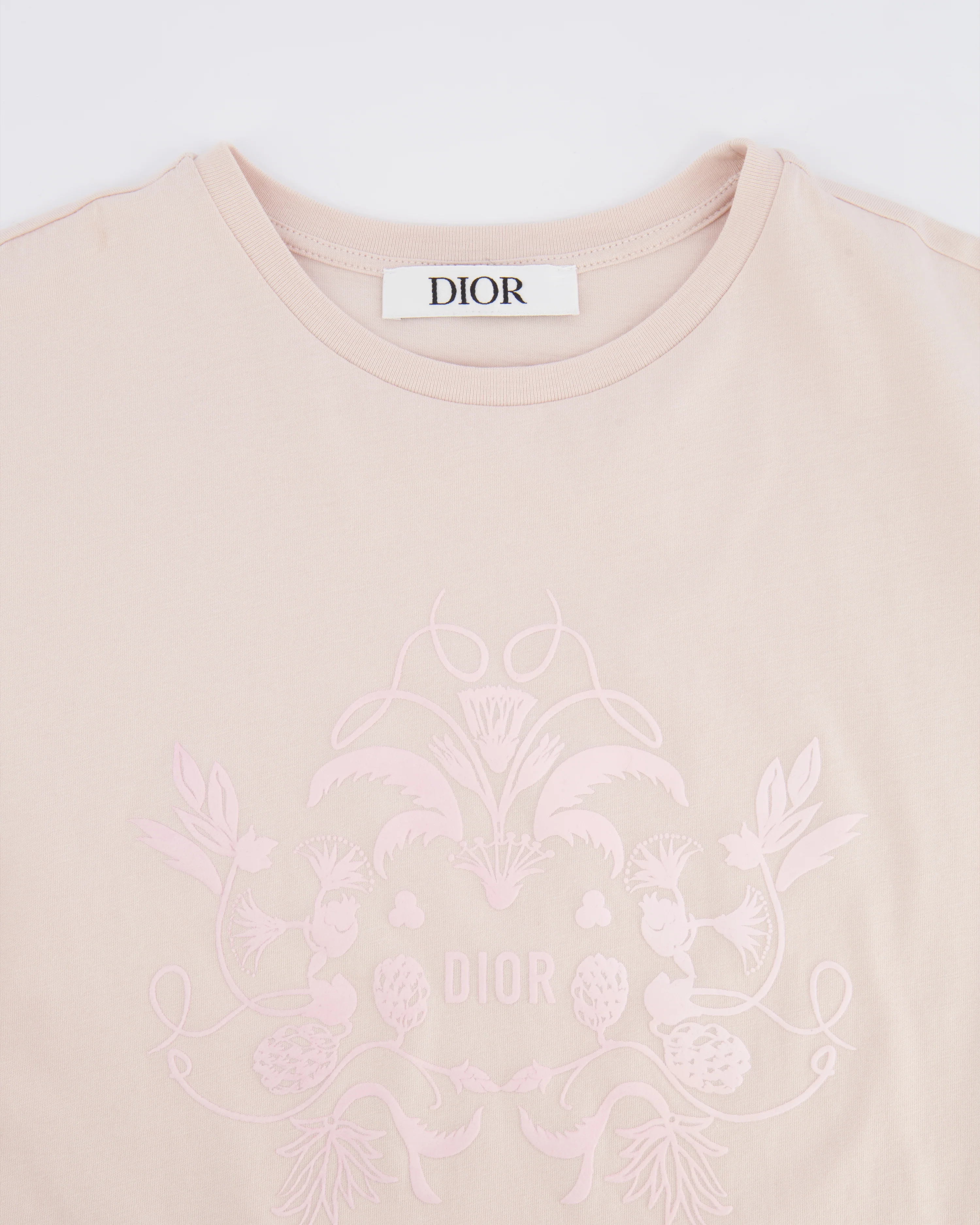 Christian Dior Kids Pink T-Shirt with Suede Logo Floral Details Size 10 years RRP £260 - Image 3