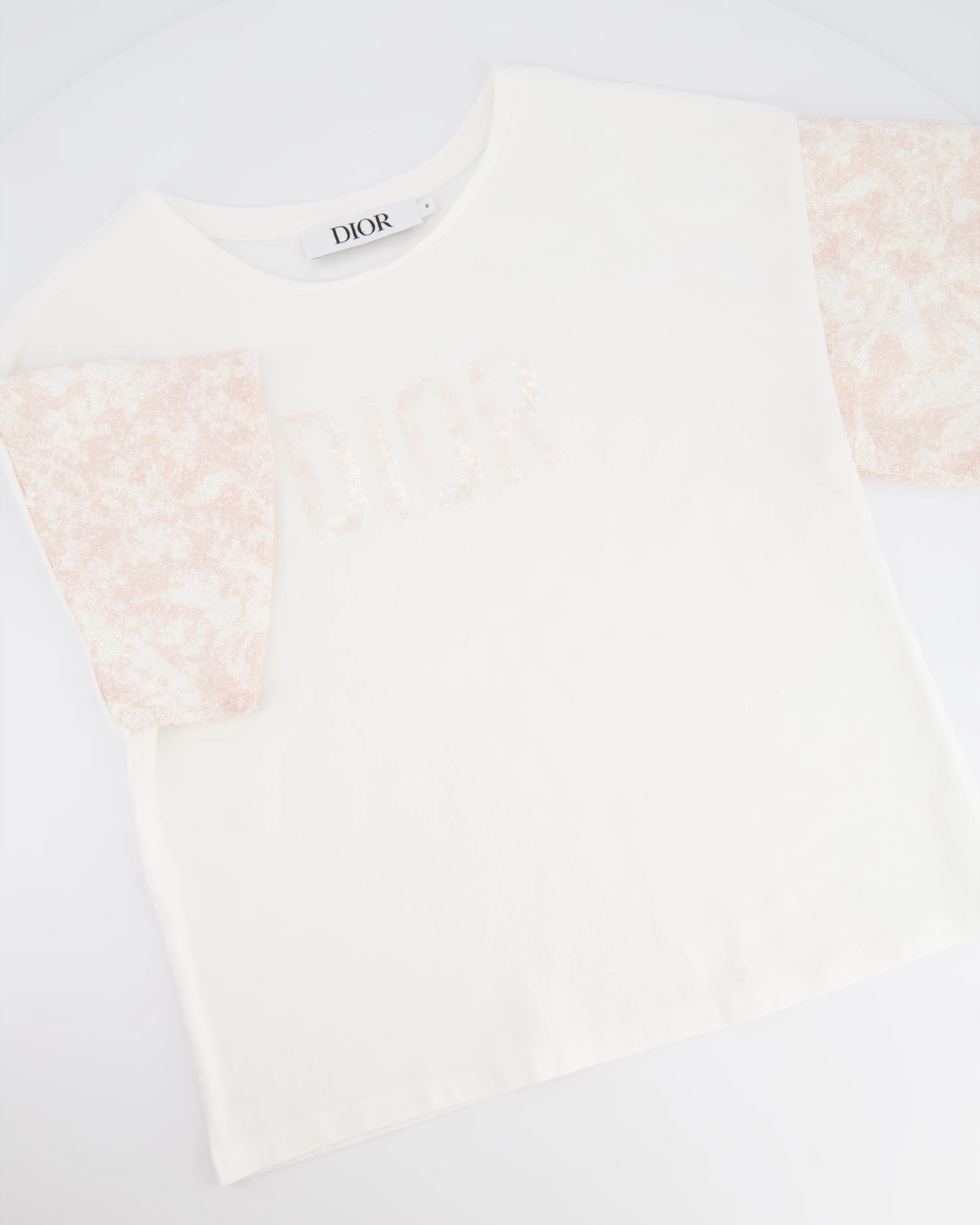 Christian Dior Kids White and Pink Sequin Embellished Logo T-Shirt and Skirt Set Size 8 years RRP £820 - Image 3