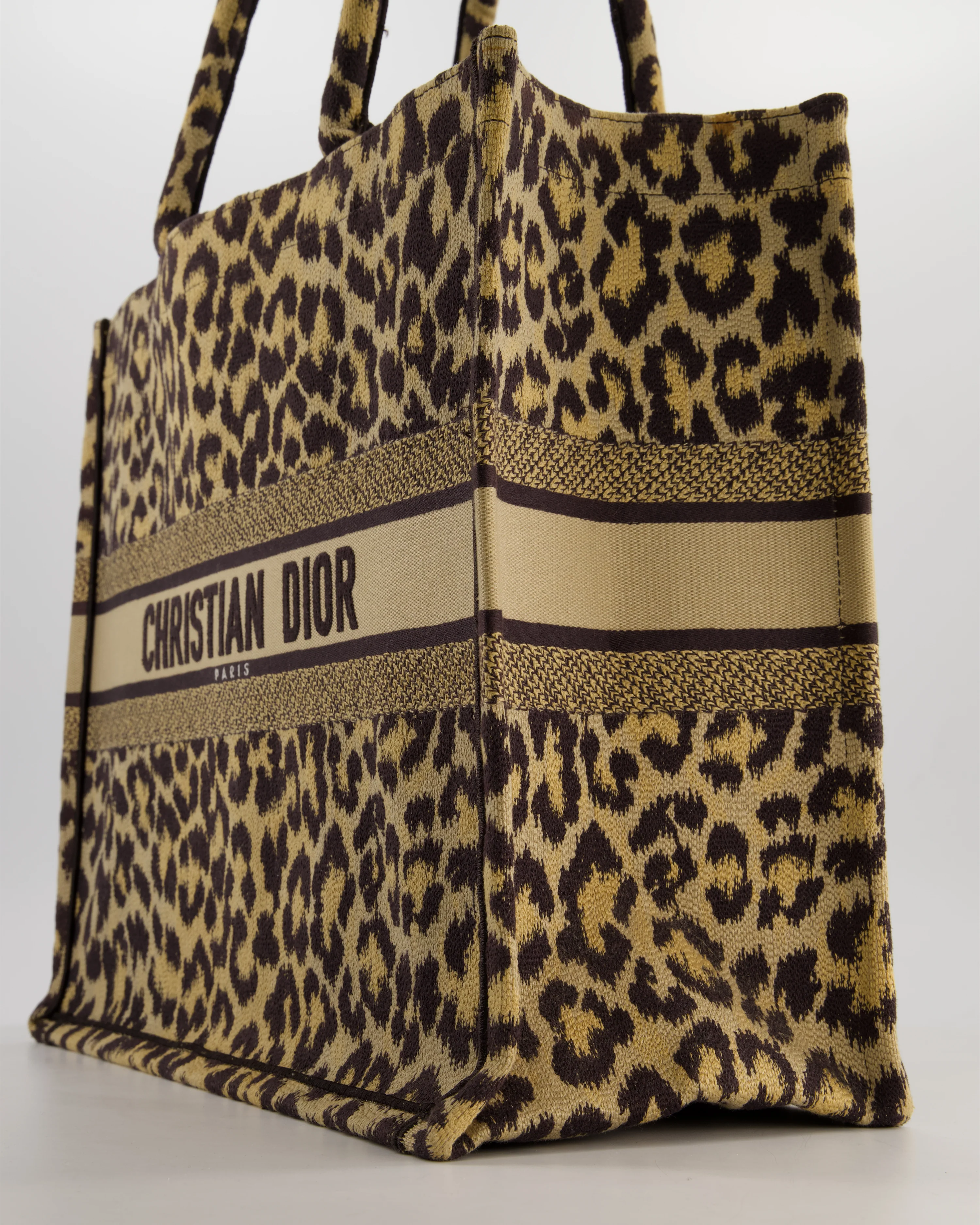 Christian Dior Large Brown and Beige Leopard Print Canvas Book Tote Bag - Image 10