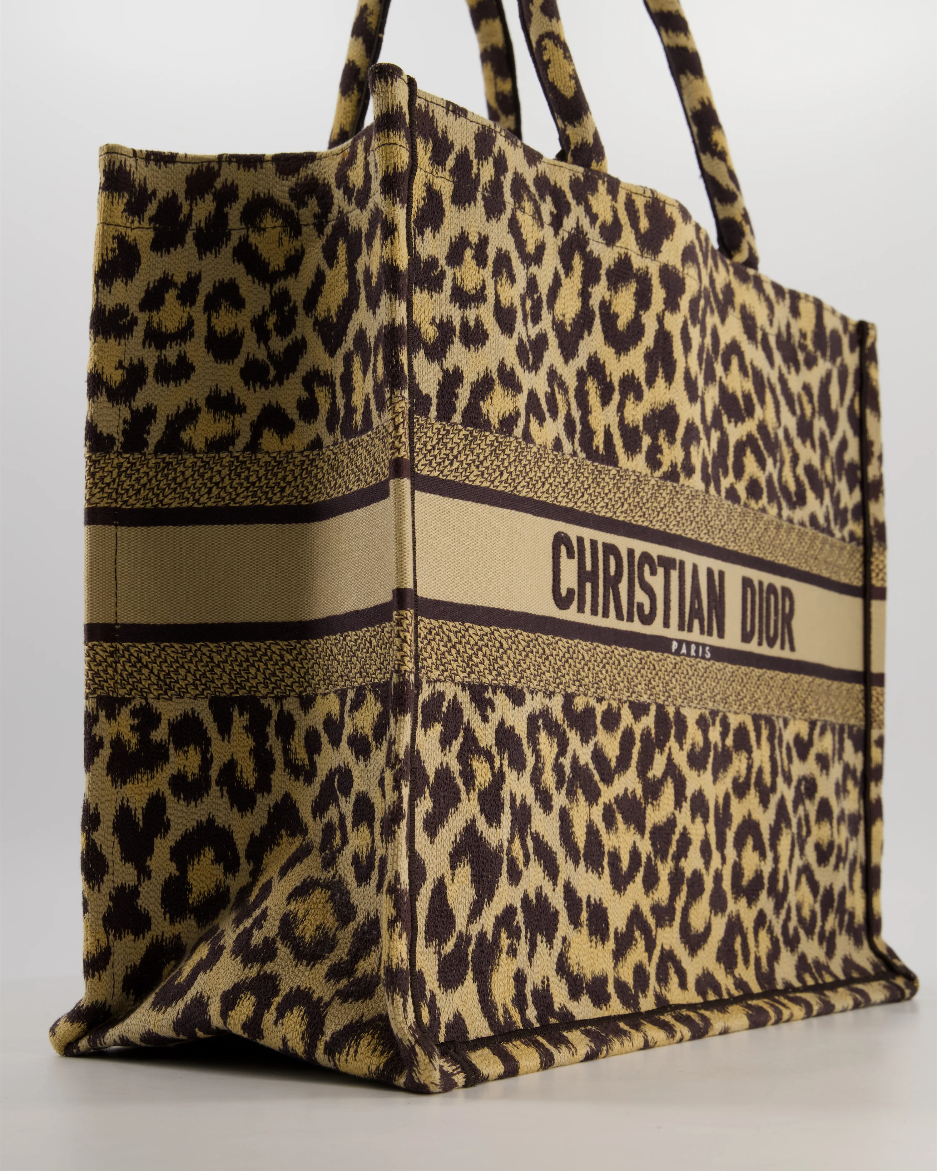 Christian Dior Large Brown and Beige Leopard Print Canvas Book Tote Bag - Image 11