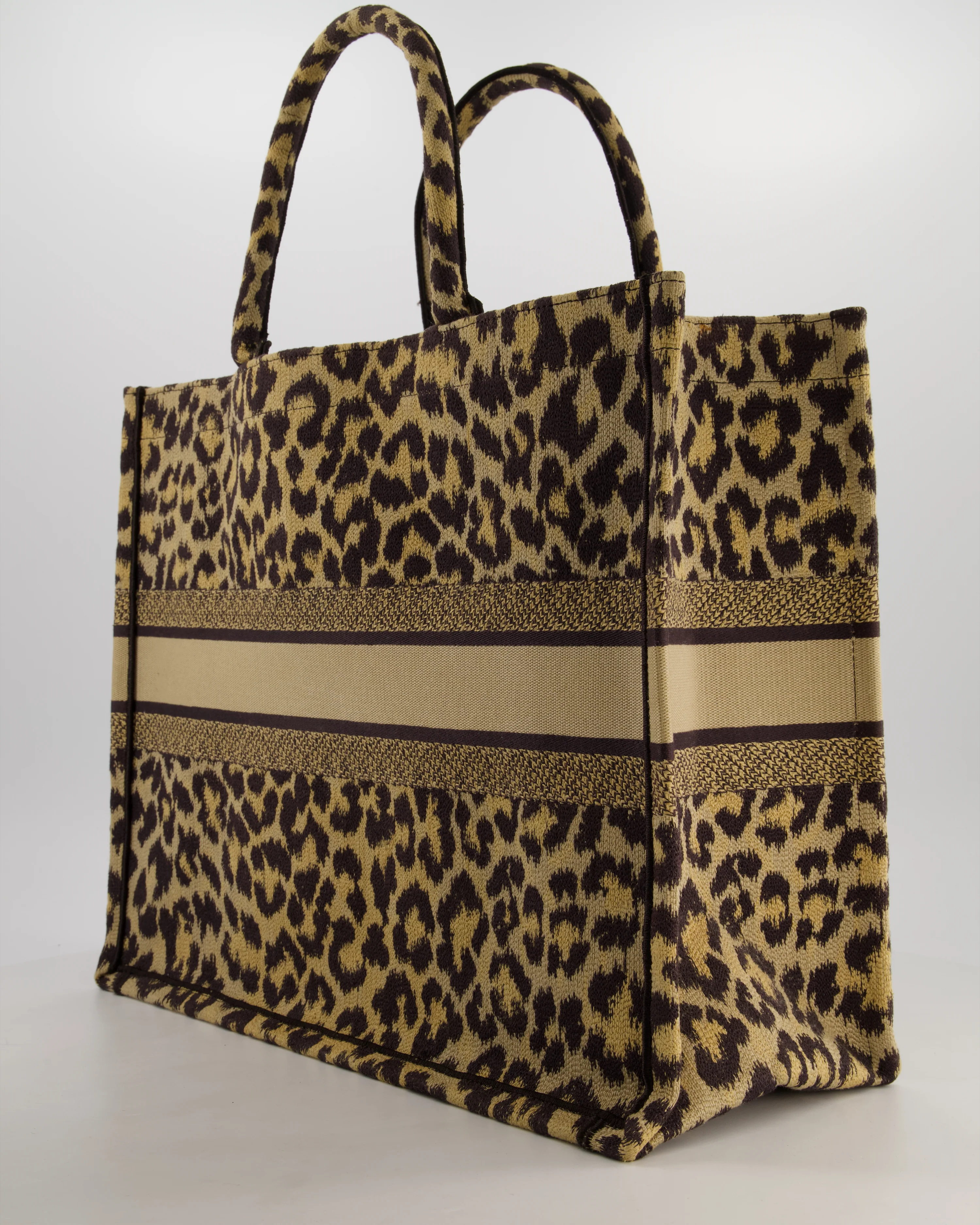 Christian Dior Large Brown and Beige Leopard Print Canvas Book Tote Bag - Image 4