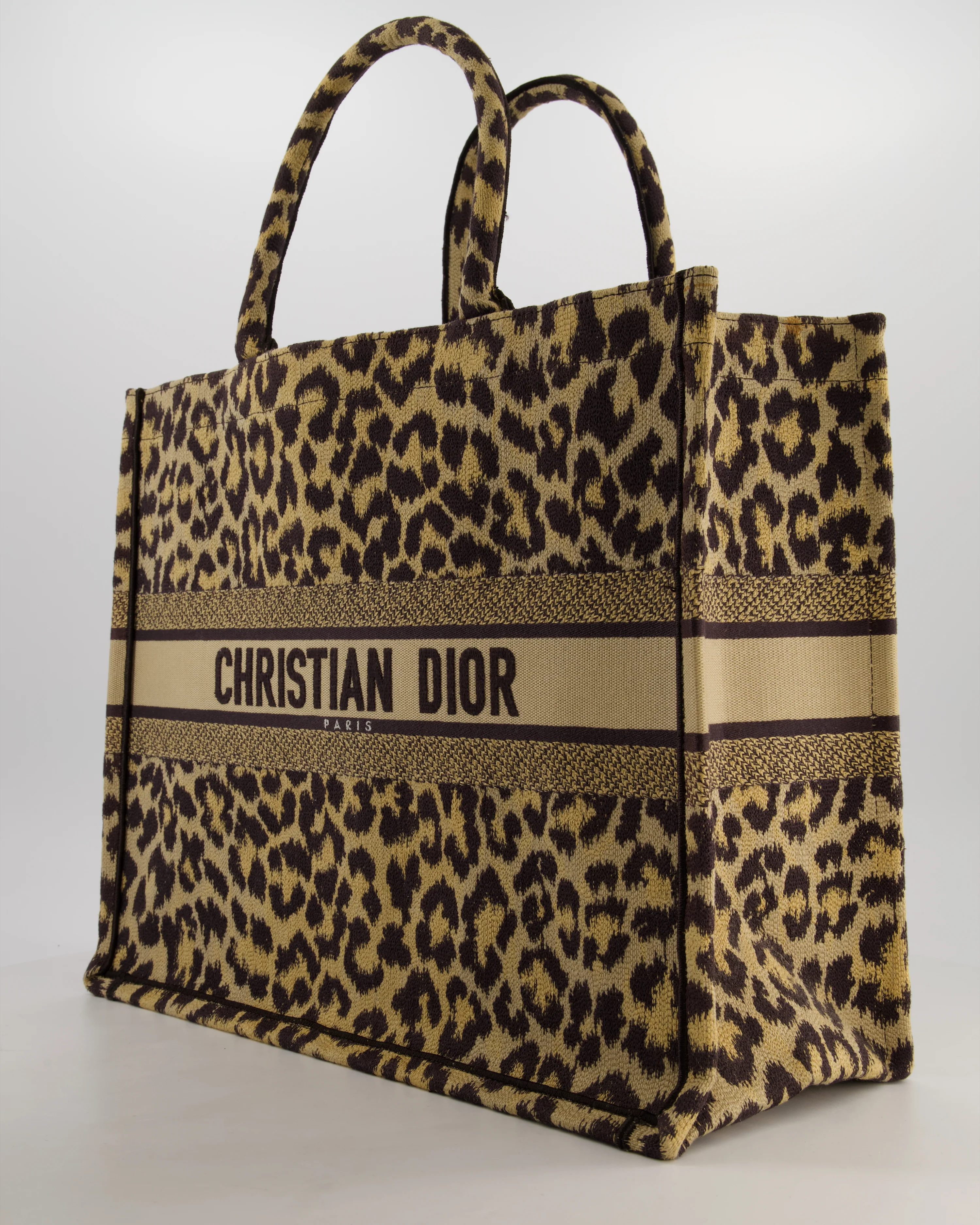 Christian Dior Large Brown and Beige Leopard Print Canvas Book Tote Bag - Image 8