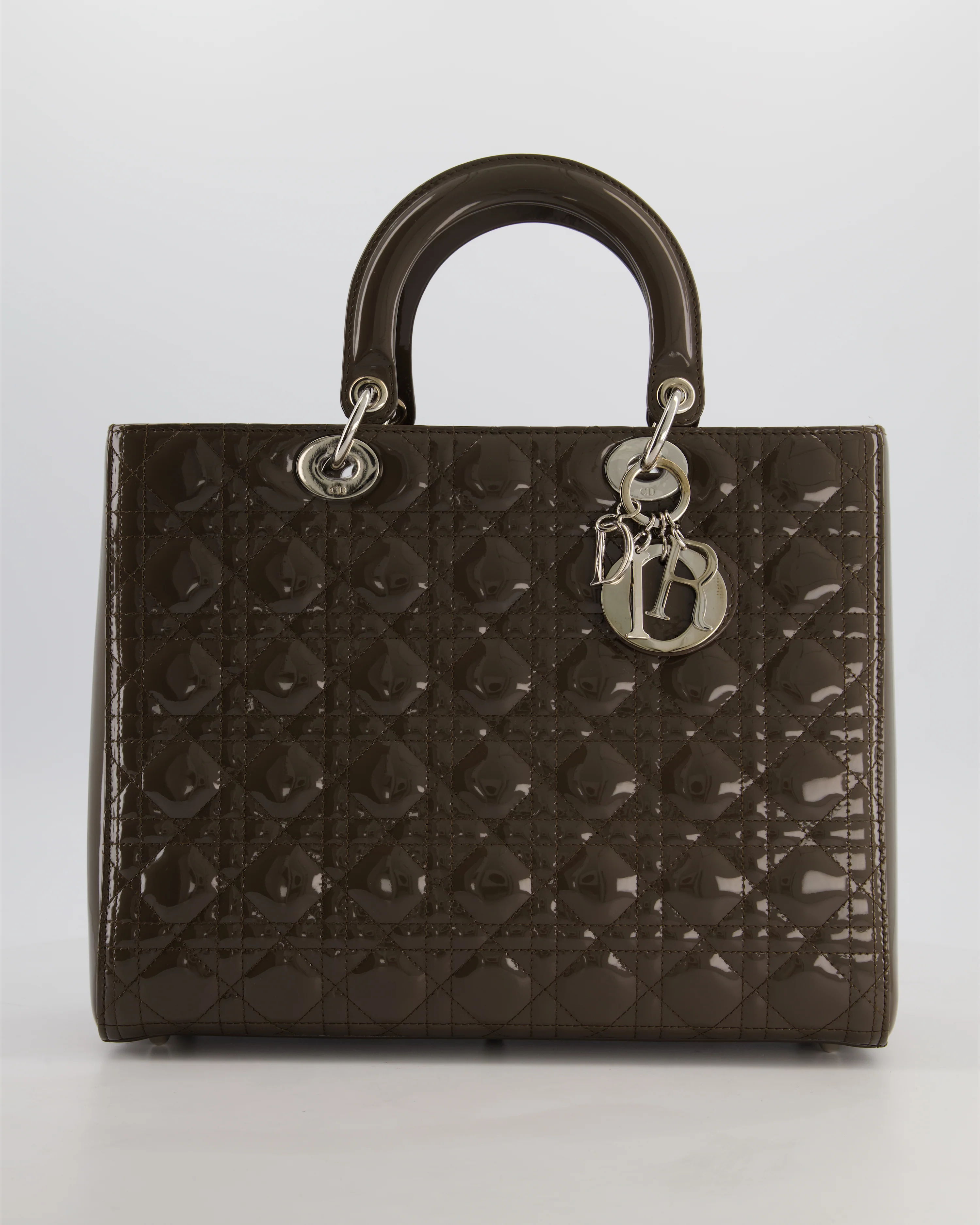 Christian Dior Large Lady Dior Bag in Dark Olive Green Patent Leather with Silver Hardware RRP £5,600 - Image 2