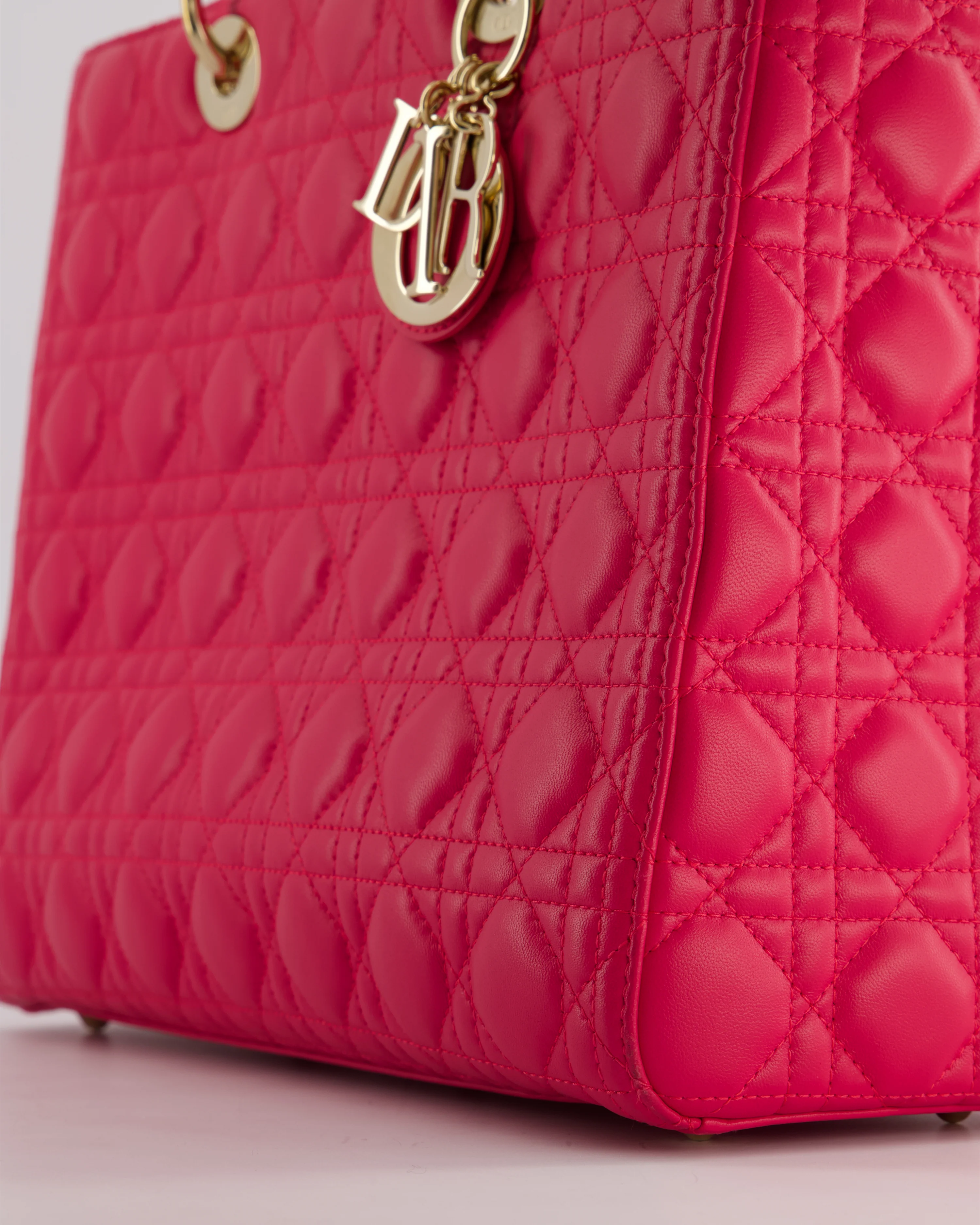 Christian Dior Large Lady Dior Bag in Hot Pink Lambskin Leather with Gold Hardware - Image 10