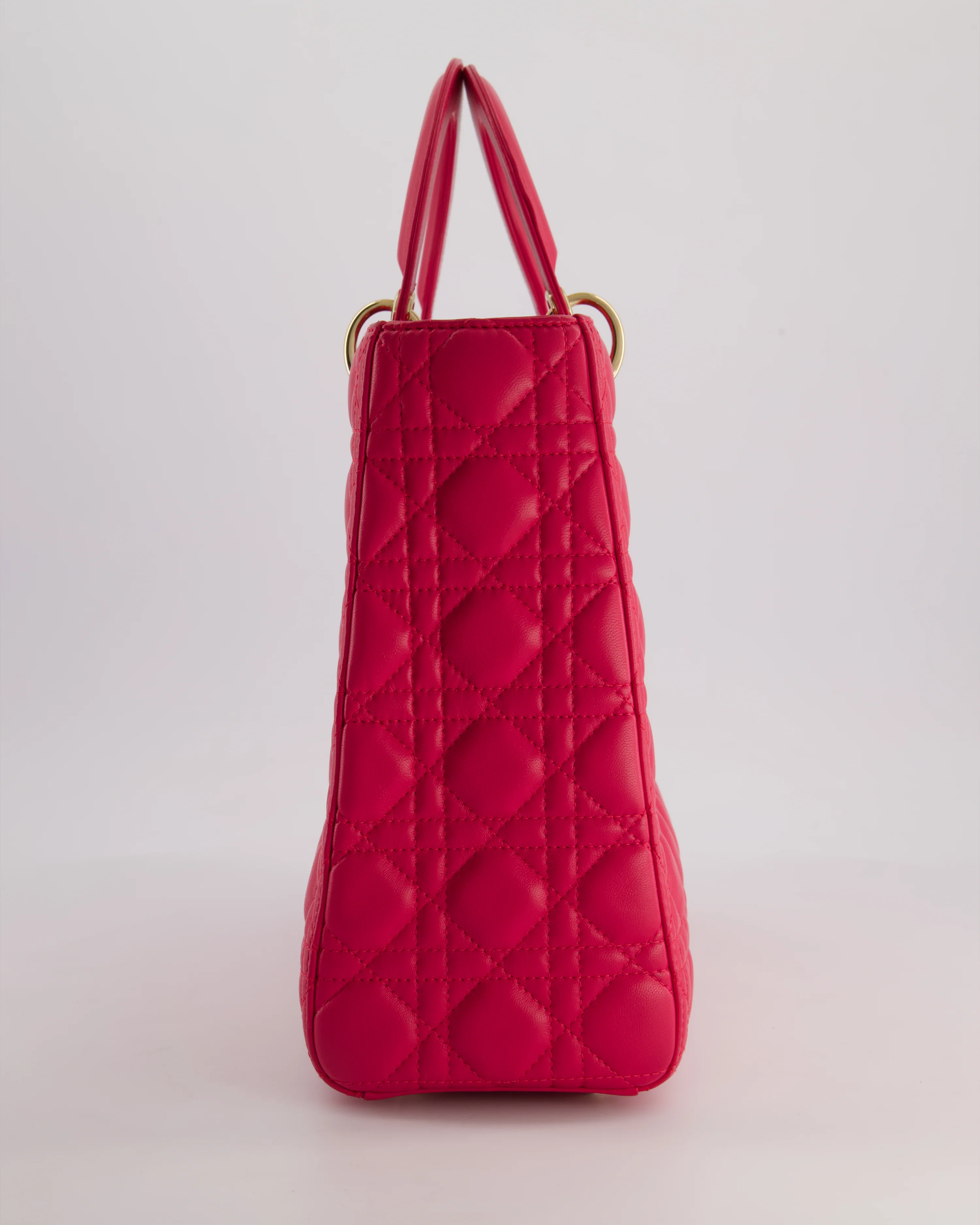 Christian Dior Large Lady Dior Bag in Hot Pink Lambskin Leather with Gold Hardware - Image 4