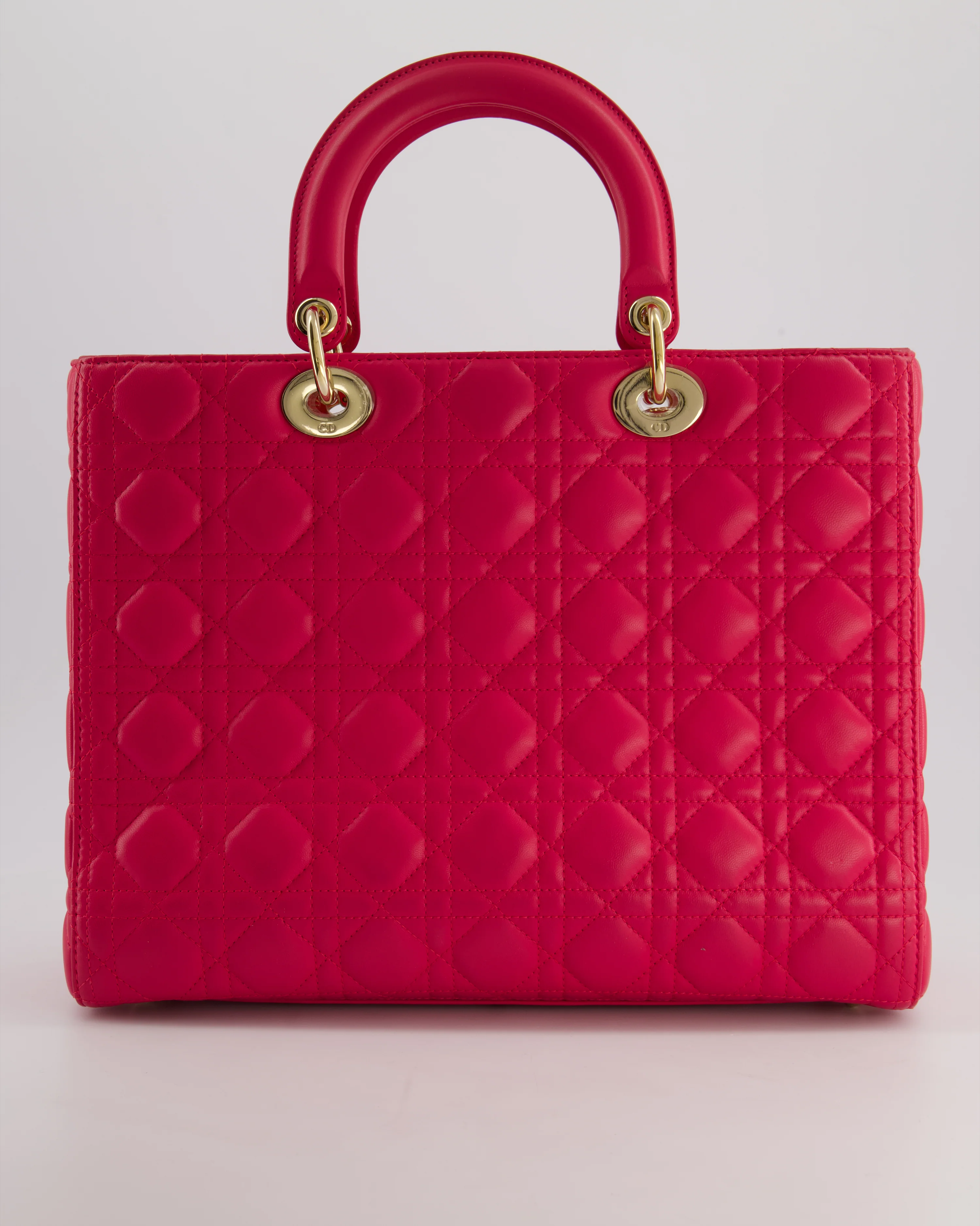 Christian Dior Large Lady Dior Bag in Hot Pink Lambskin Leather with Gold Hardware - Image 6