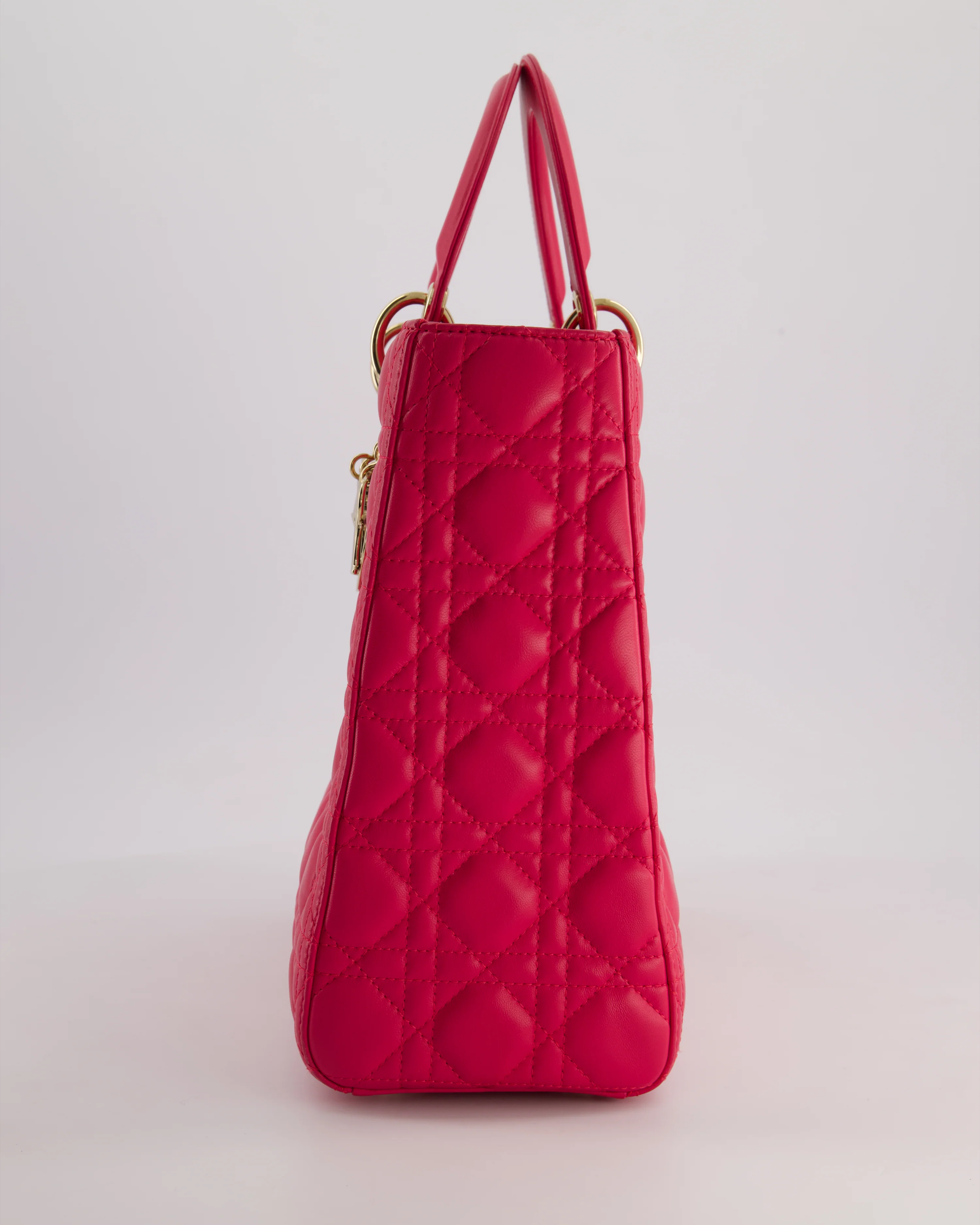 Christian Dior Large Lady Dior Bag in Hot Pink Lambskin Leather with Gold Hardware - Image 8