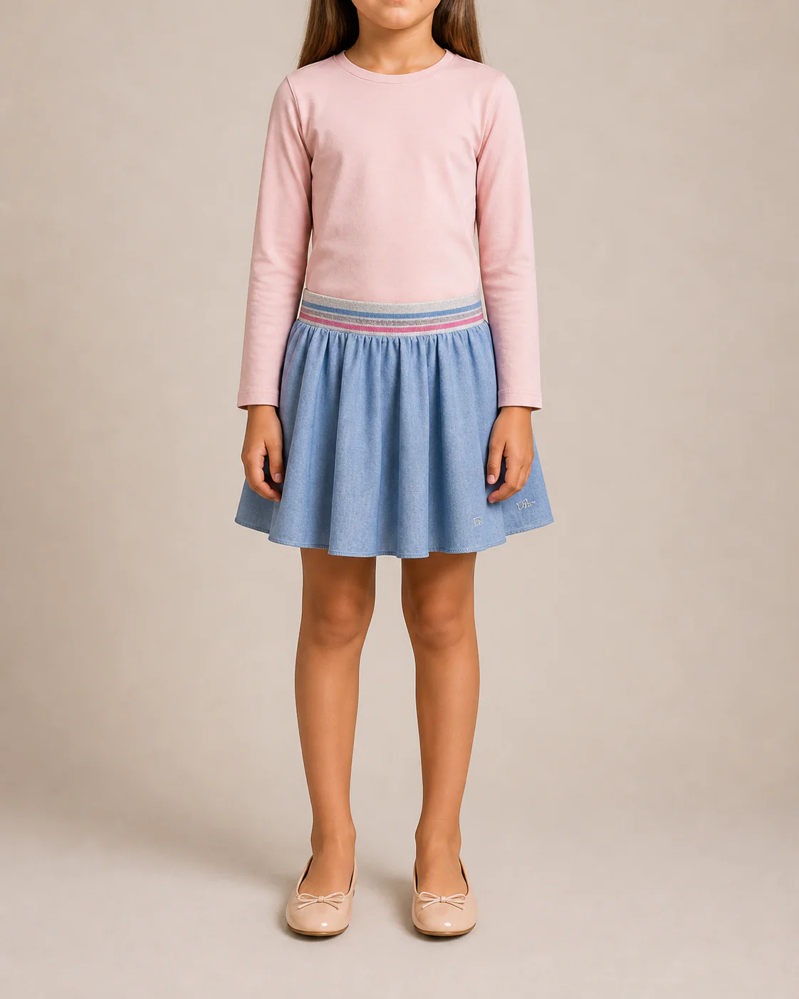 Christian Dior Kids Light Blue Skirt with Embellished Waistband and Logo Detail Size 8 years&nbsp;