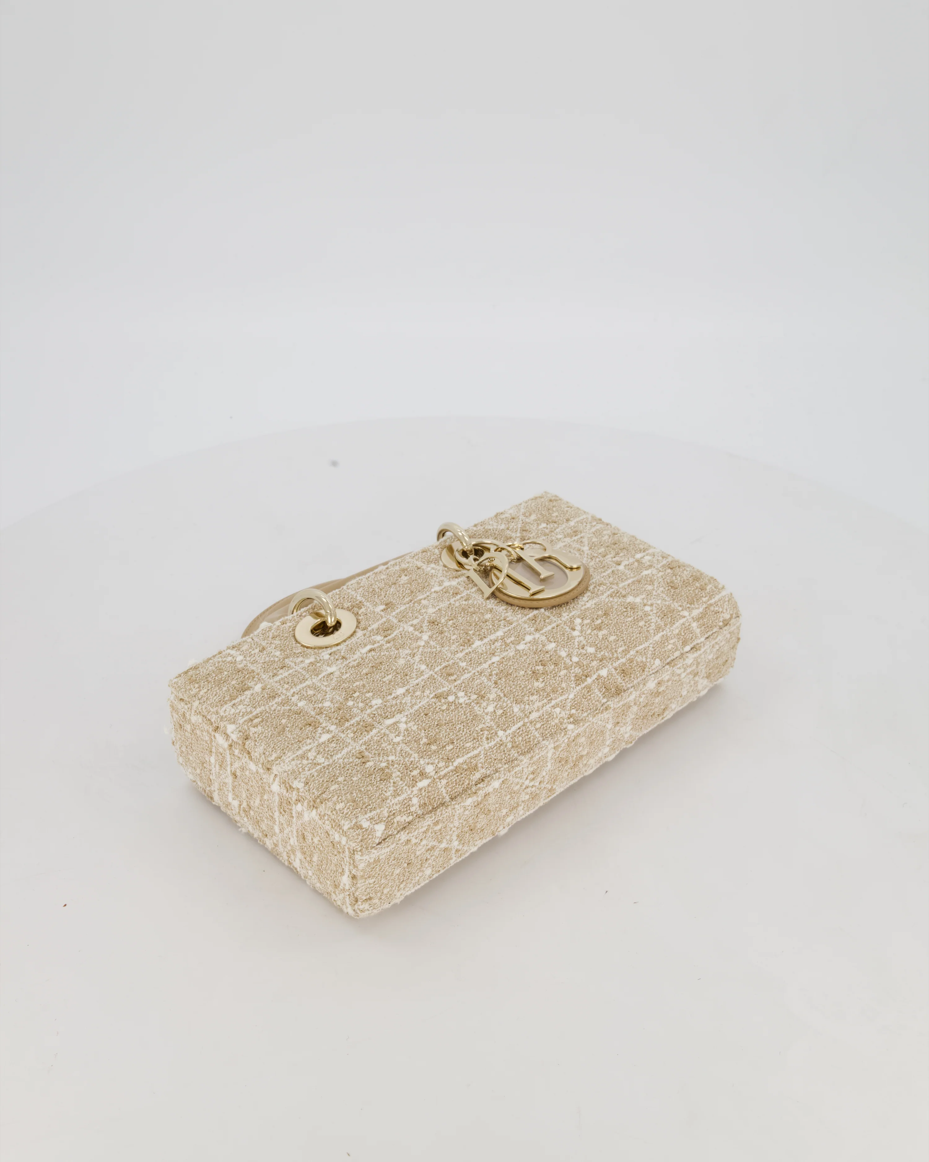 Christian Dior Medium D-Joy in Beige & Écru Tweed Canvas & Beige Leather Handles with Champagne Gold Hardware - Image 16