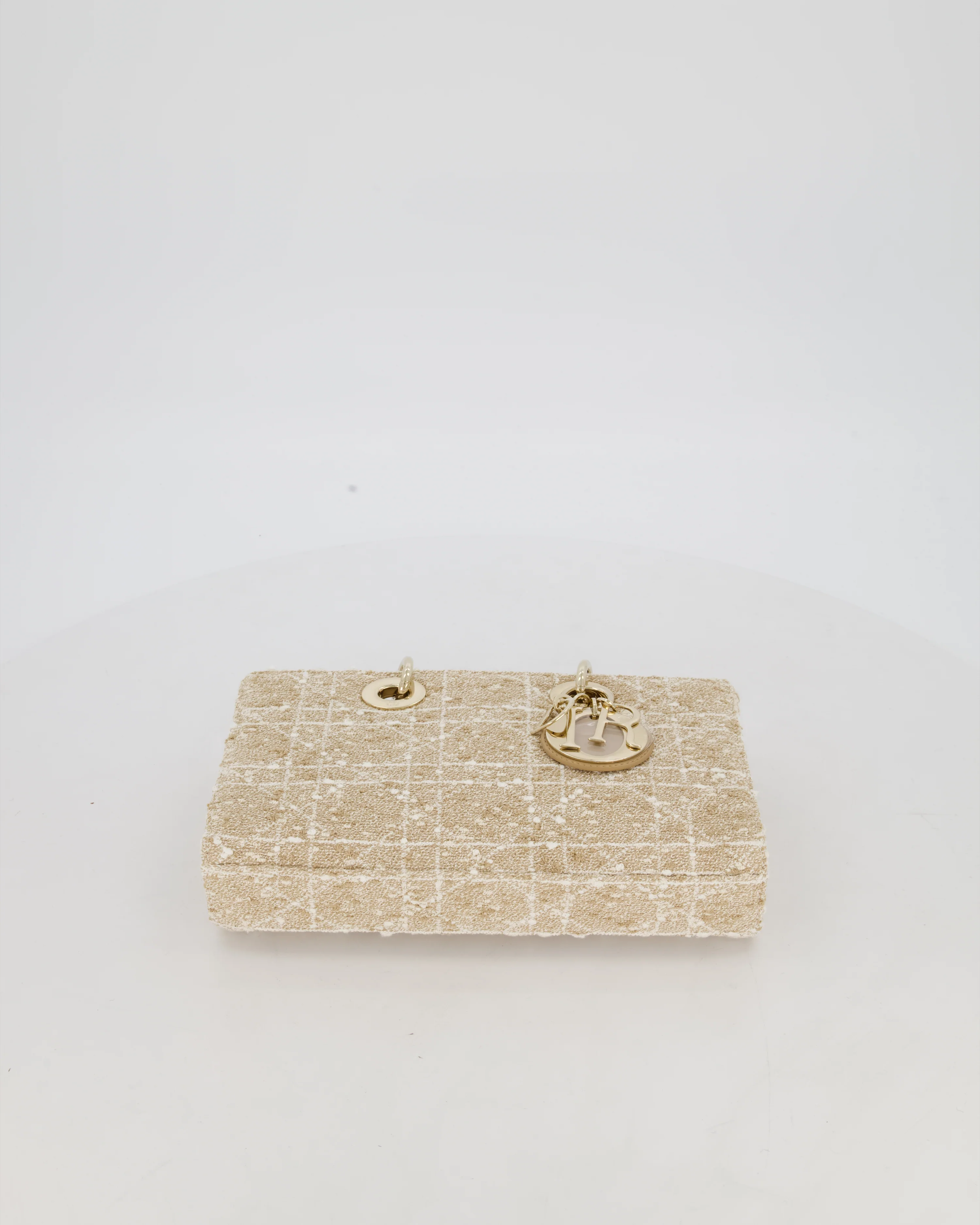 Christian Dior Medium D-Joy in Beige & Écru Tweed Canvas & Beige Leather Handles with Champagne Gold Hardware - Image 17