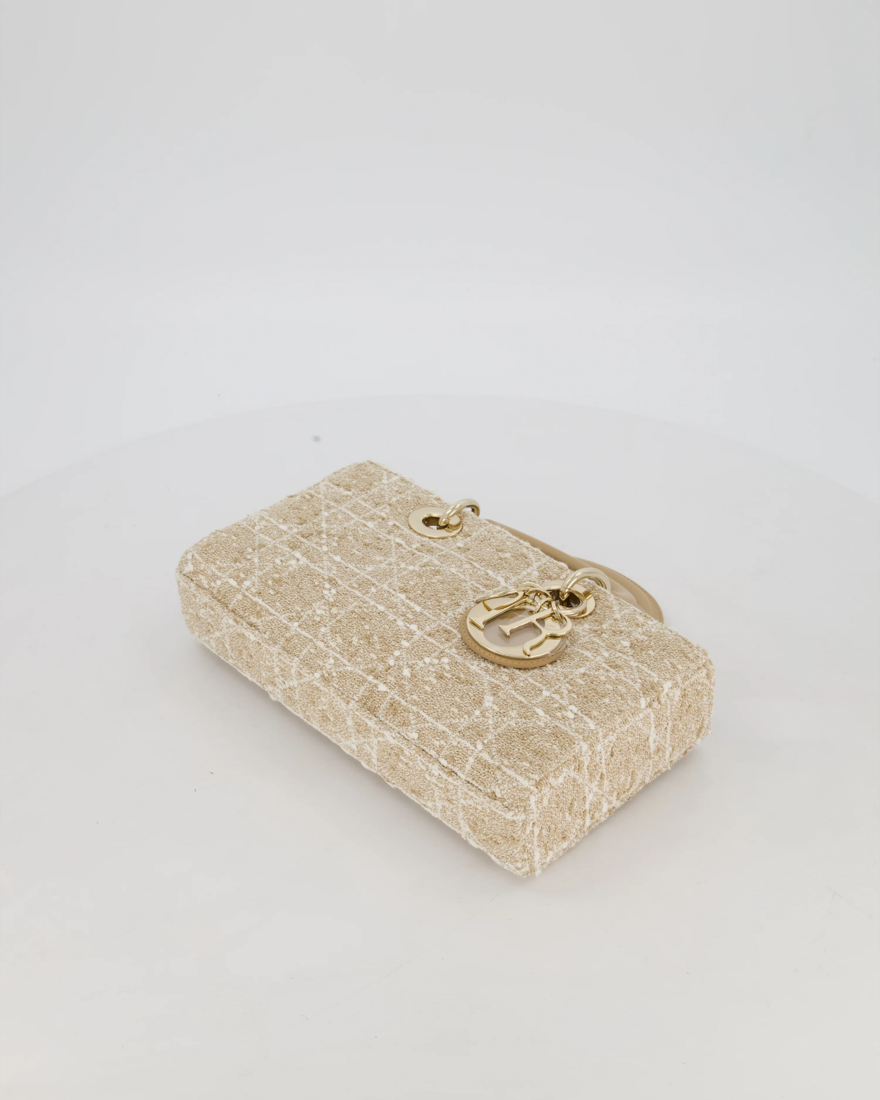Christian Dior Medium D-Joy in Beige & Écru Tweed Canvas & Beige Leather Handles with Champagne Gold Hardware - Image 18