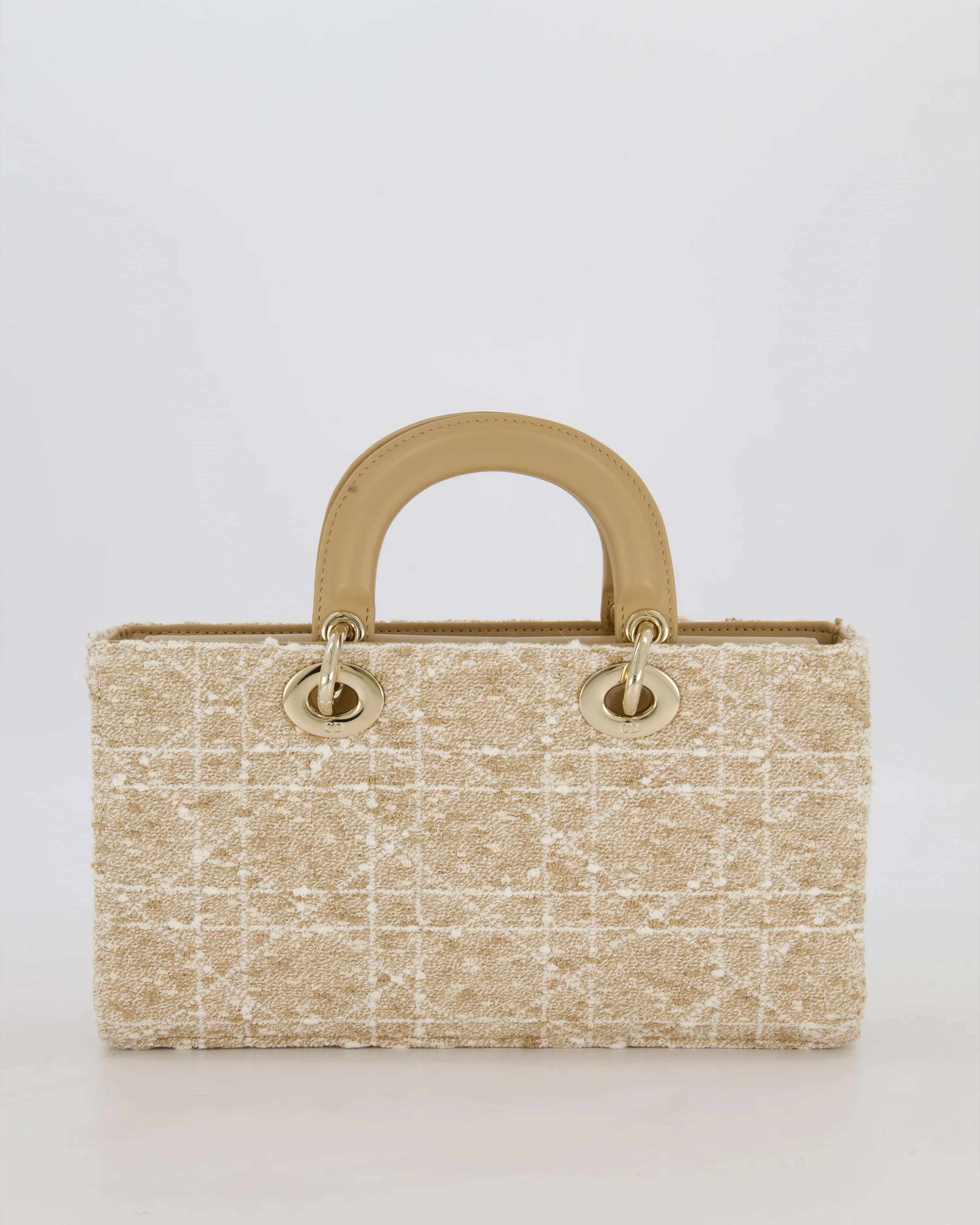 Christian Dior Medium D-Joy in Beige & Écru Tweed Canvas & Beige Leather Handles with Champagne Gold Hardware - Image 7