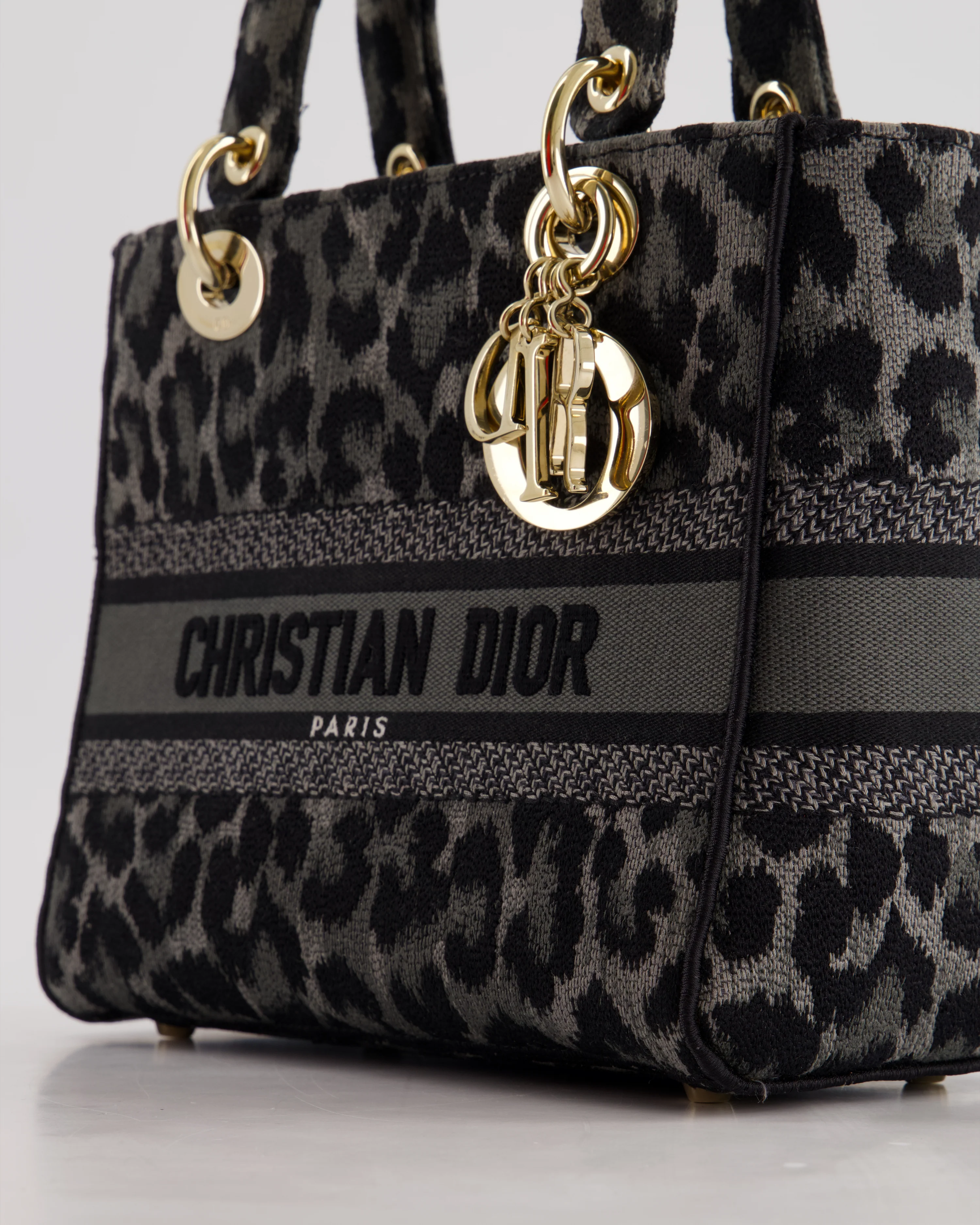Christian Dior Medium Lady D-Lite in Grey & Black Mizza Embroidery with Champagne Gold Hardware RRP £3700 - Image 11
