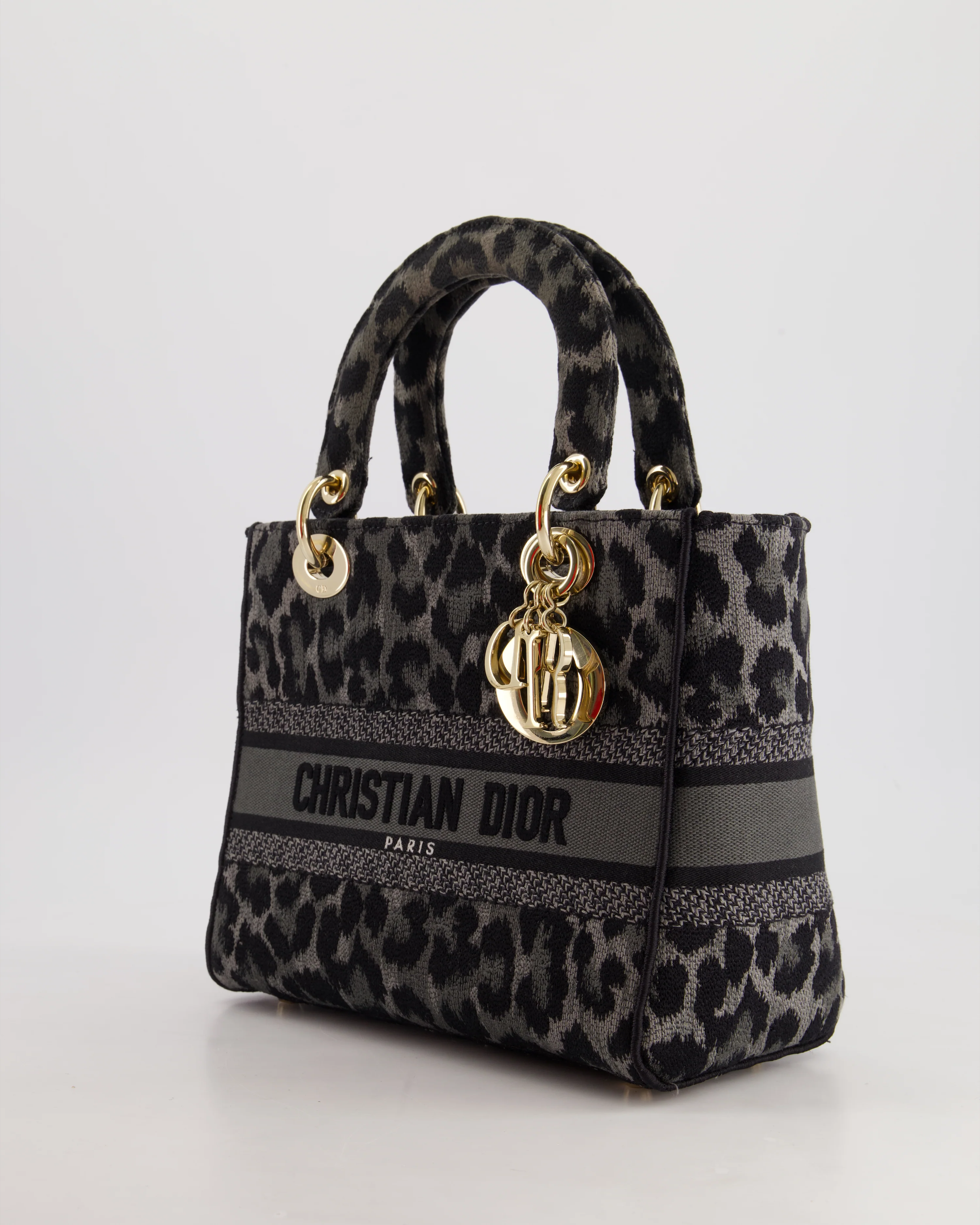 Christian Dior Medium Lady D-Lite in Grey & Black Mizza Embroidery with Champagne Gold Hardware RRP £3700 - Image 3
