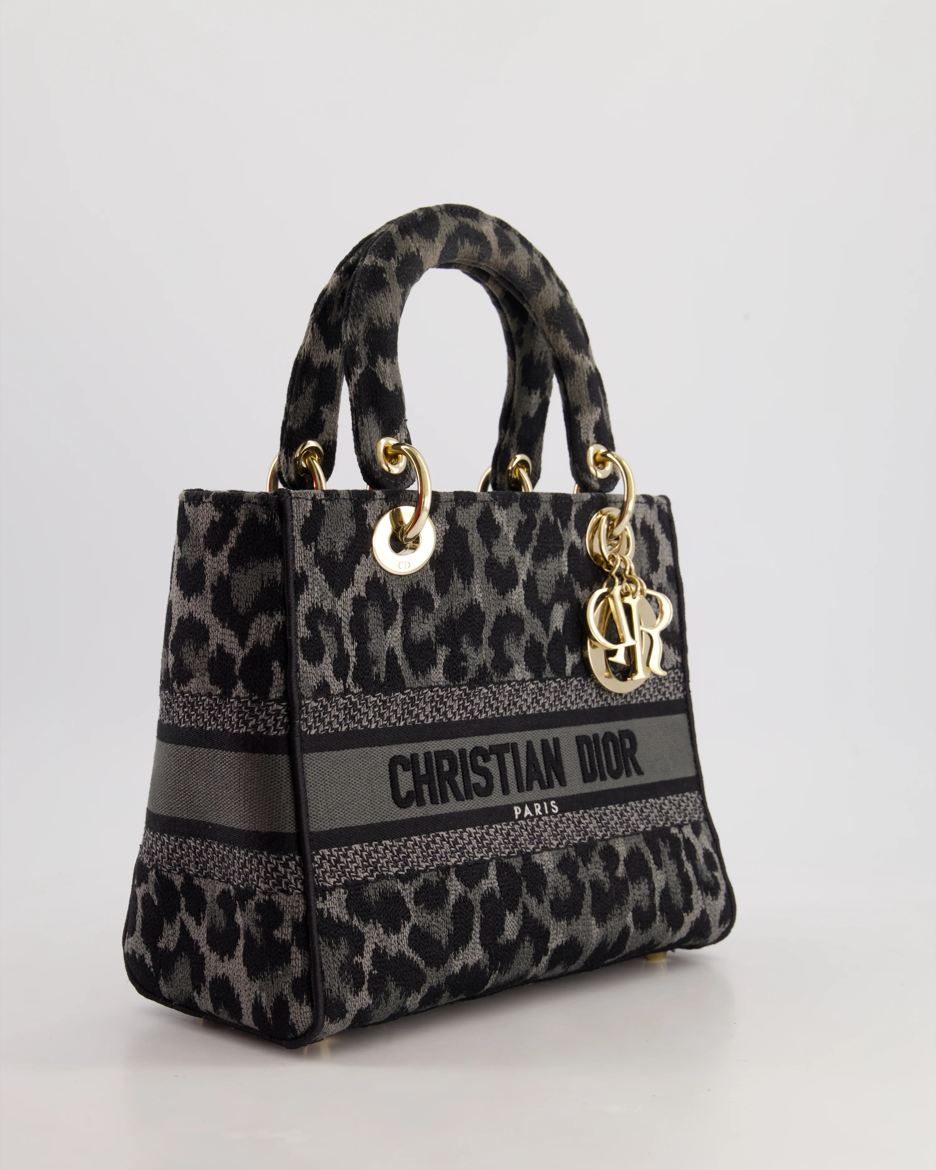 Christian Dior Medium Lady D-Lite in Grey & Black Mizza Embroidery with Champagne Gold Hardware RRP £3700 - Image 4
