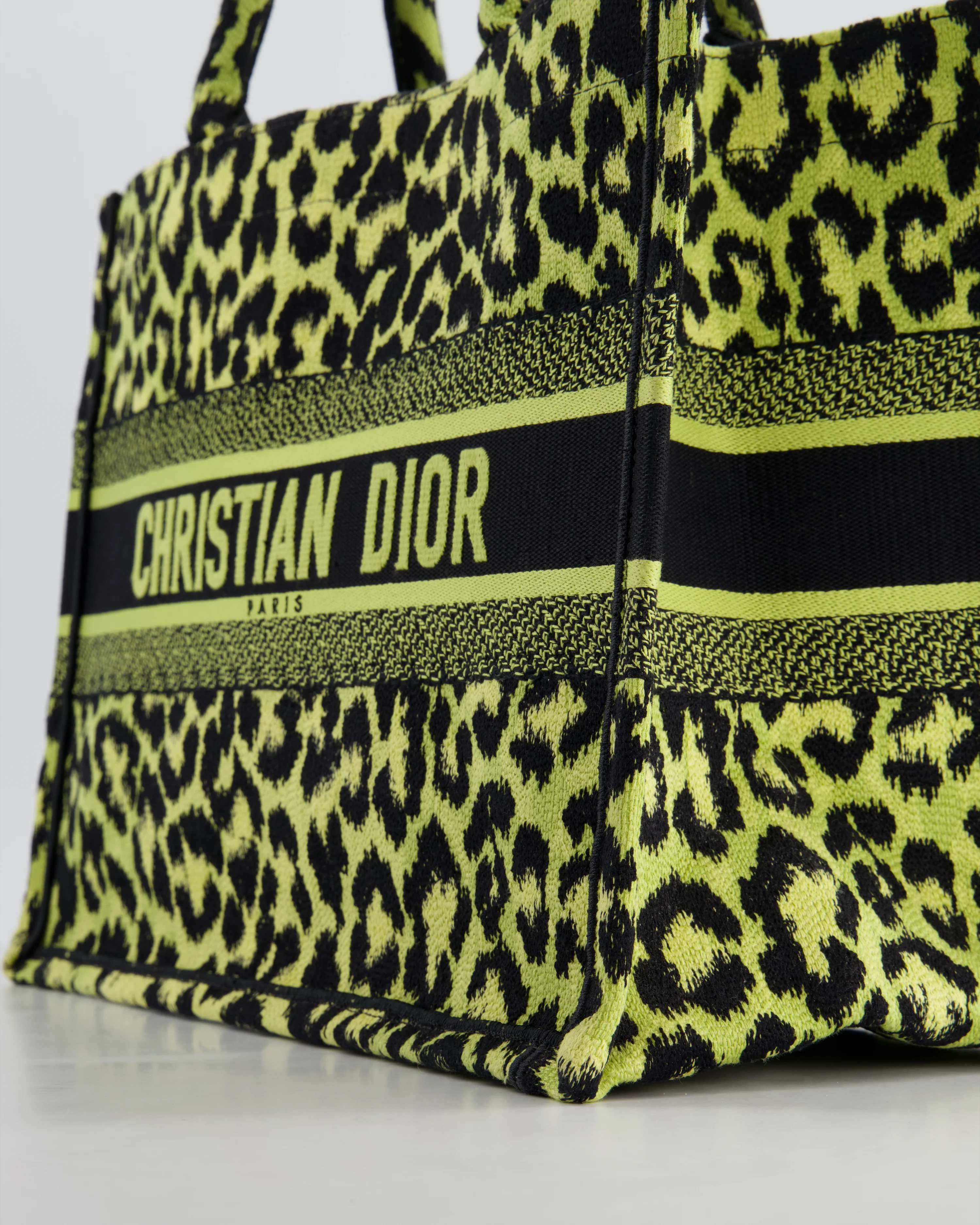 Christian Dior Medium Lime & Black Leopard Print Canvas Book Tote Bag RRP £2500 - Image 11
