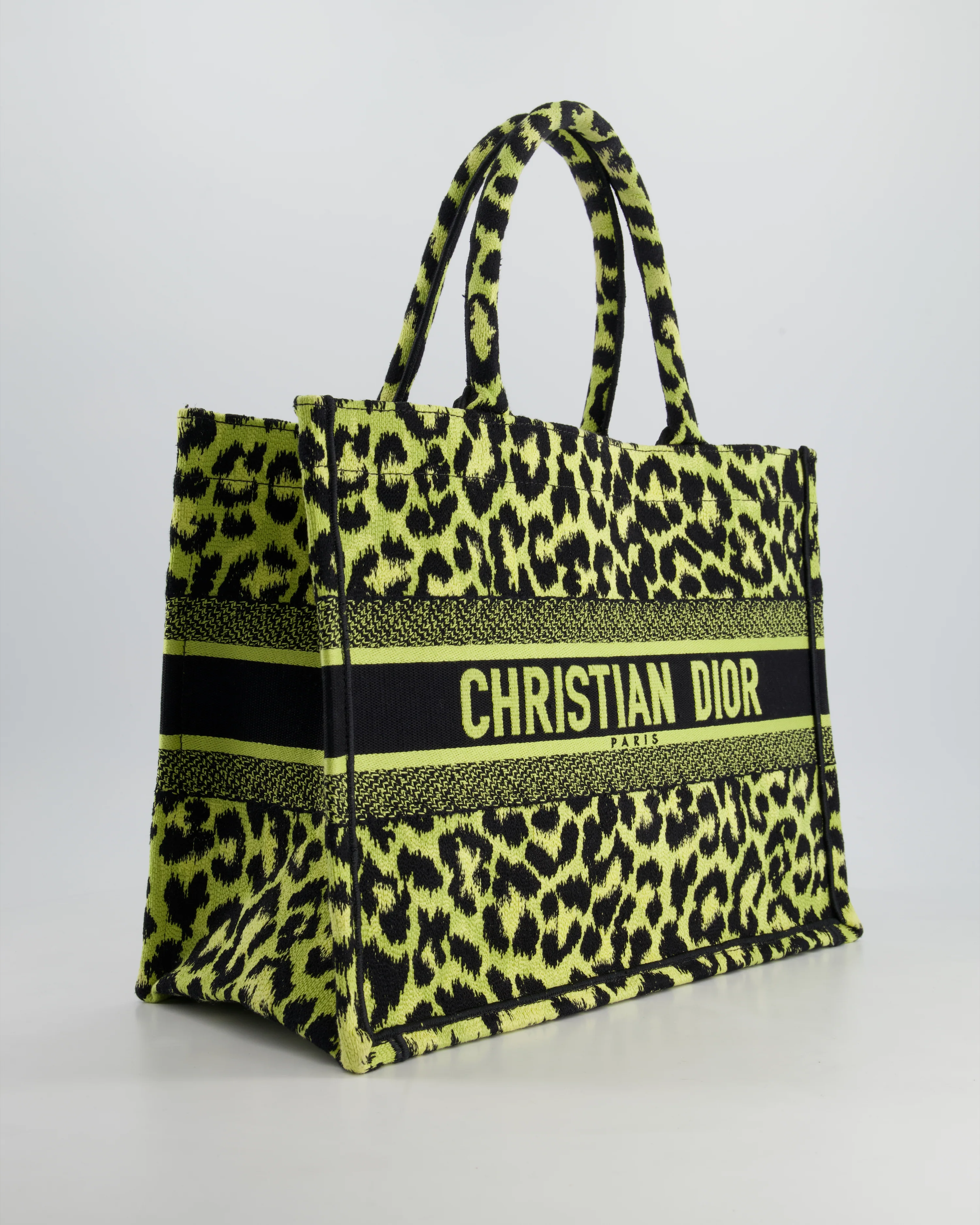 Christian Dior Medium Lime & Black Leopard Print Canvas Book Tote Bag RRP £2500 - Image 4