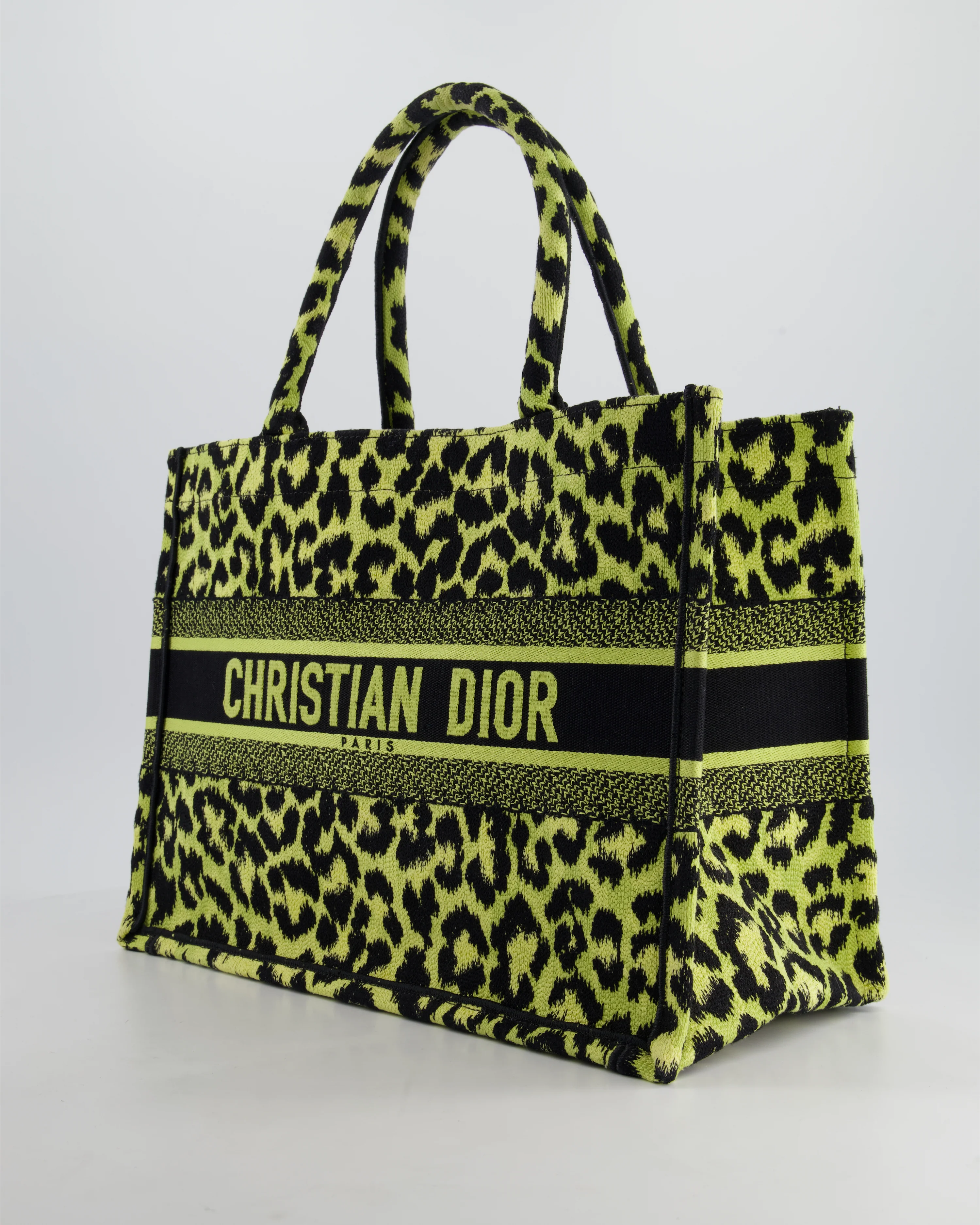 Christian Dior Medium Lime & Black Leopard Print Canvas Book Tote Bag RRP £2500 - Image 9