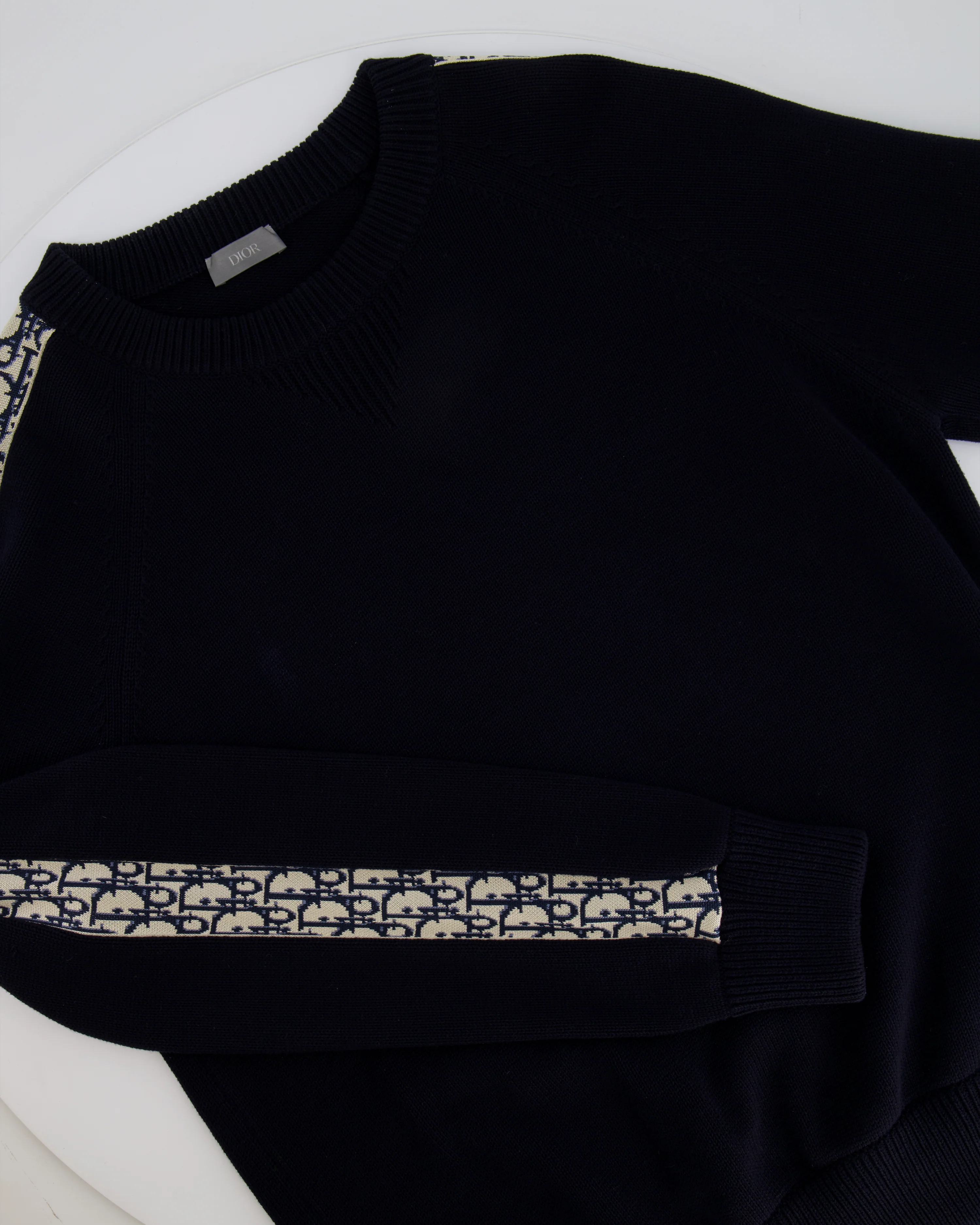 Christian Dior Menswear Navy Jumper With Oblique Logo Sleeve Detail Size L - Image 4