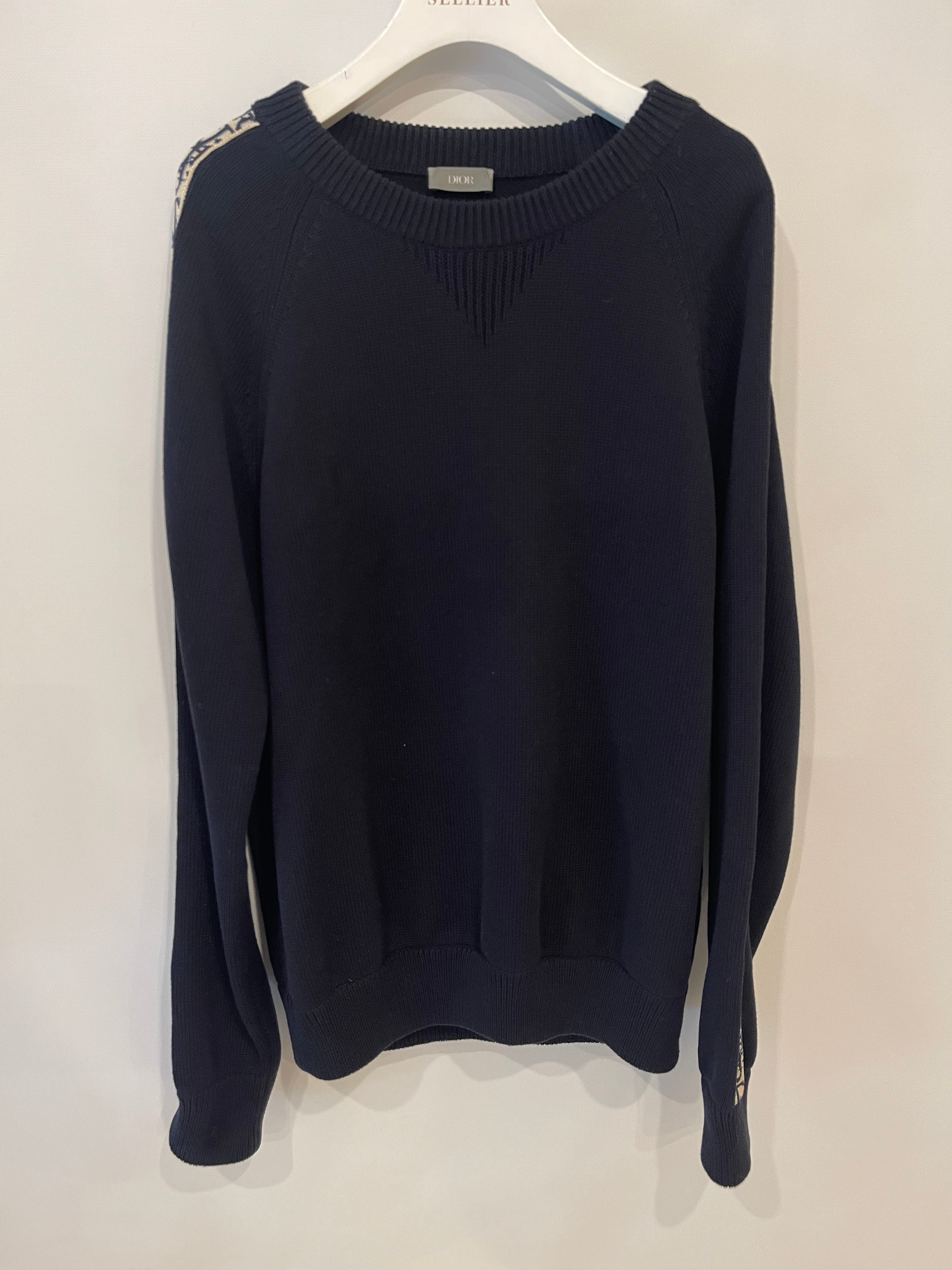Christian Dior Menswear Navy Jumper With Oblique Logo Sleeve Detail Size L - Image 7
