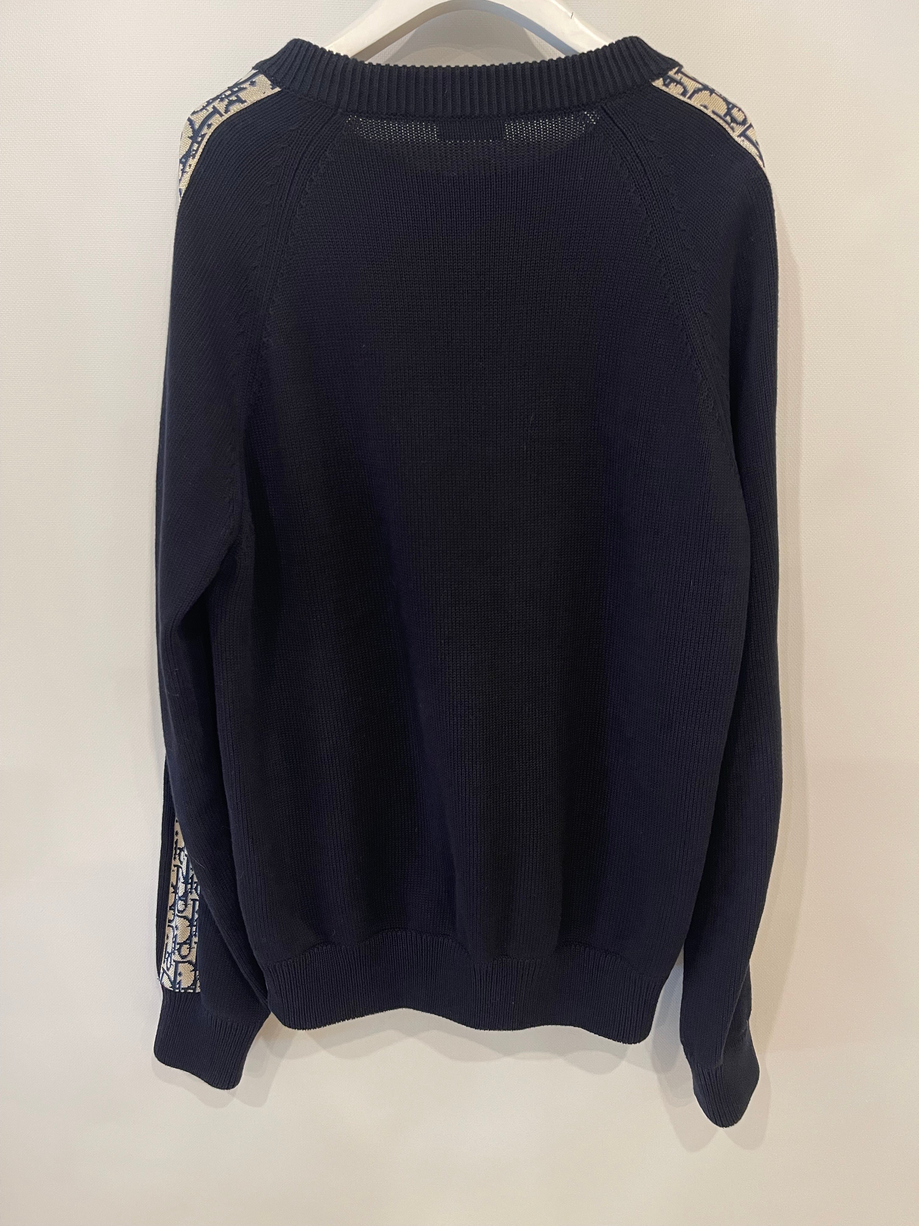 Christian Dior Menswear Navy Jumper With Oblique Logo Sleeve Detail Size L - Image 8