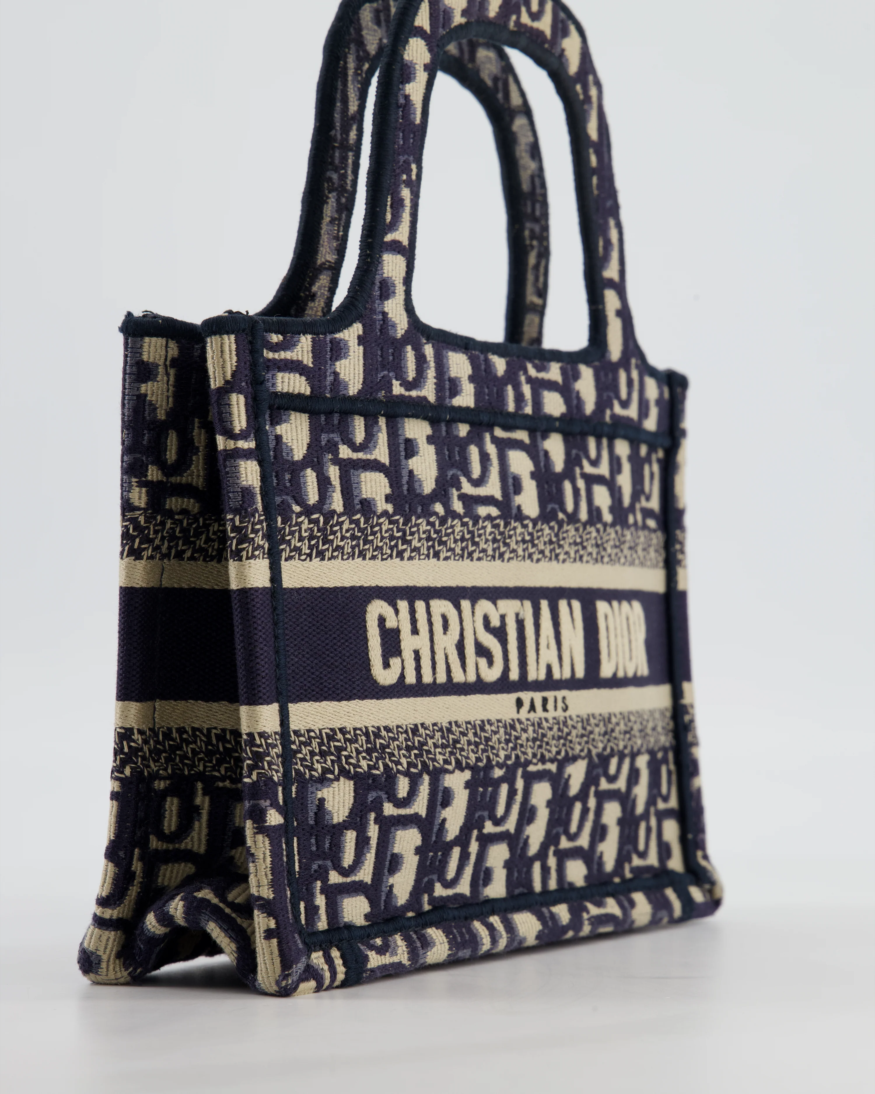 Christian Dior Mini Book Tote in Blue Oblique Embroidery - Image 11