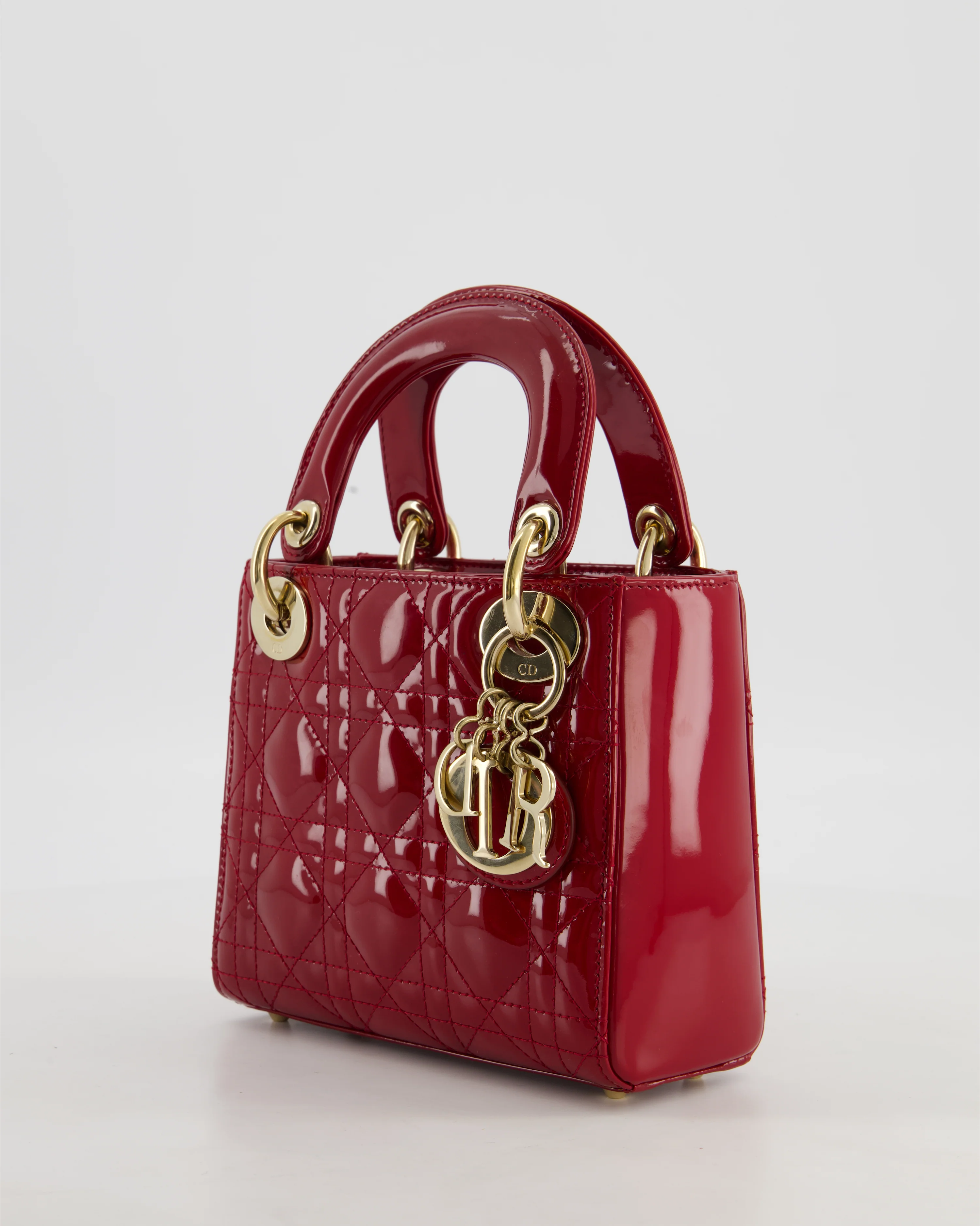Christian Dior Mini Lady Dior Bag In Red Patent Leather and Champagne Gold Hardware RRP £4,200 - Image 10