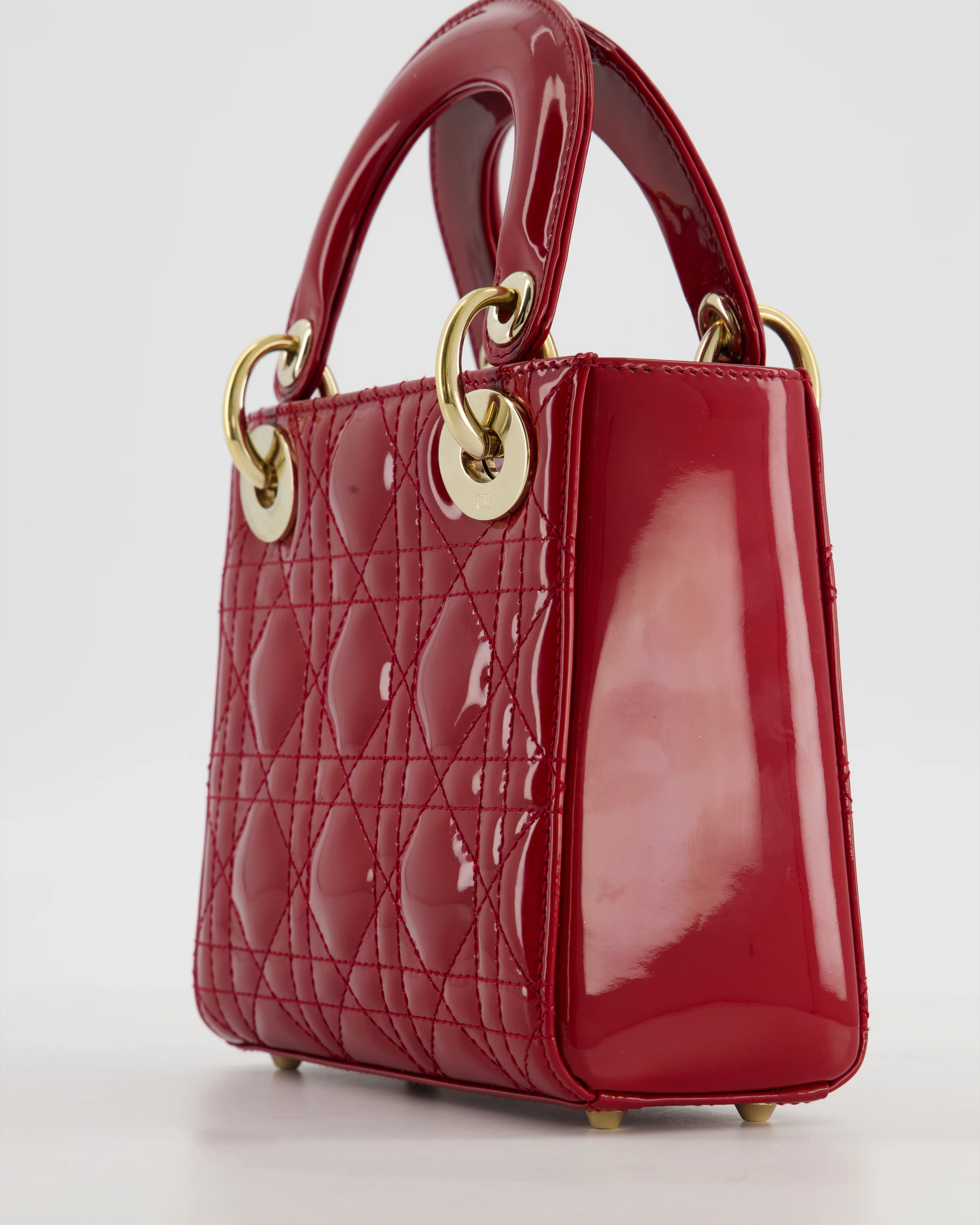 Christian Dior Mini Lady Dior Bag In Red Patent Leather and Champagne Gold Hardware RRP £4,200 - Image 12