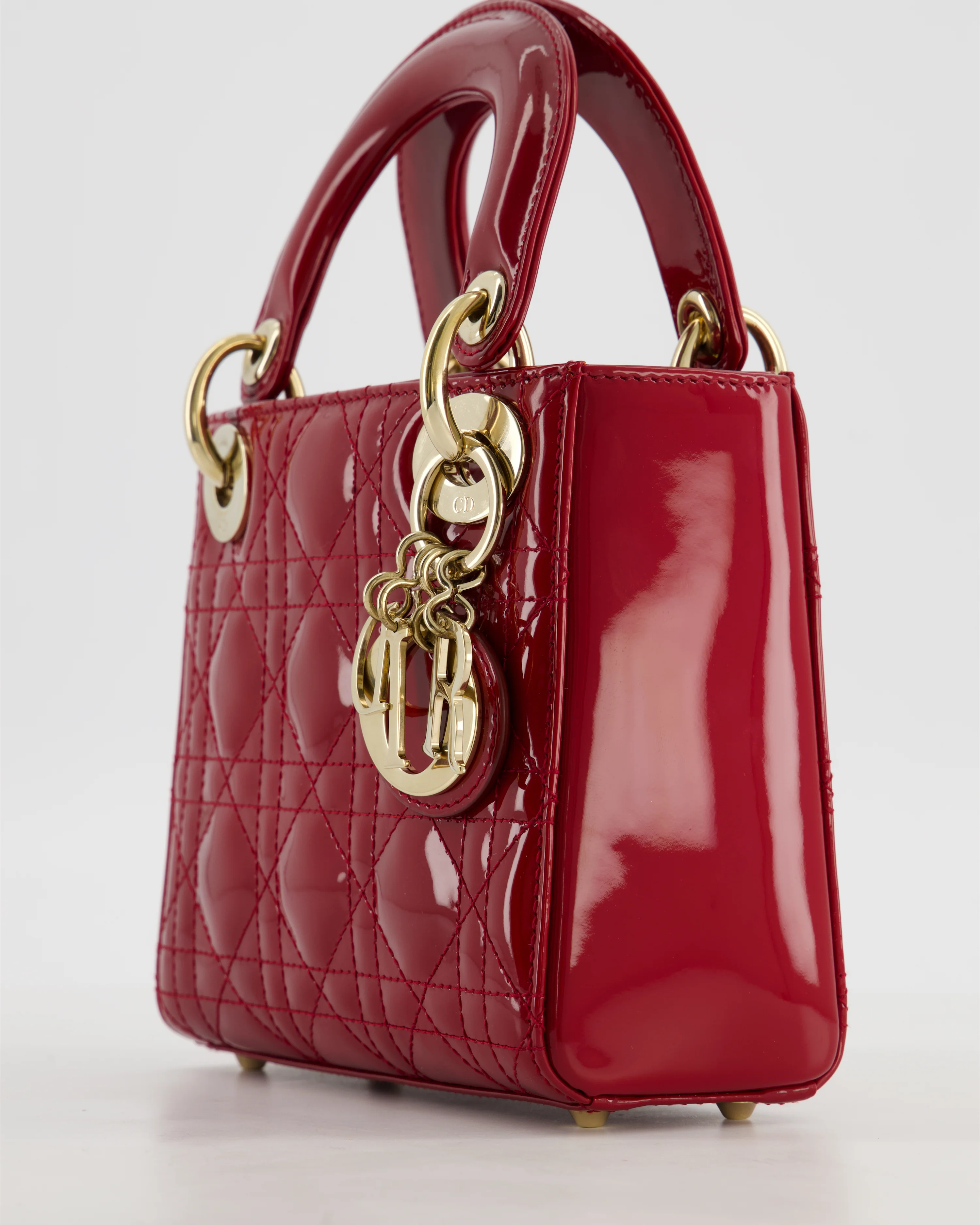 Christian Dior Mini Lady Dior Bag In Red Patent Leather and Champagne Gold Hardware RRP £4,200 - Image 14