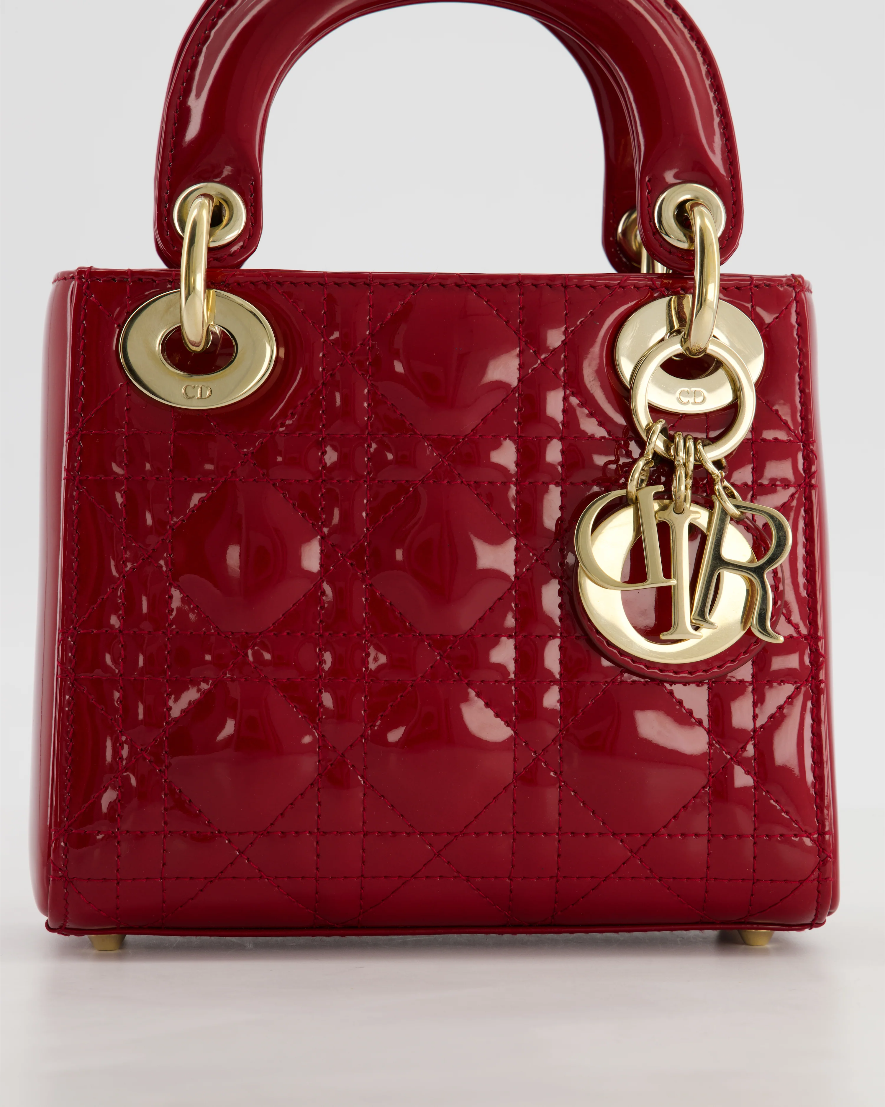 Christian Dior Mini Lady Dior Bag In Red Patent Leather and Champagne Gold Hardware RRP £4,200 - Image 15