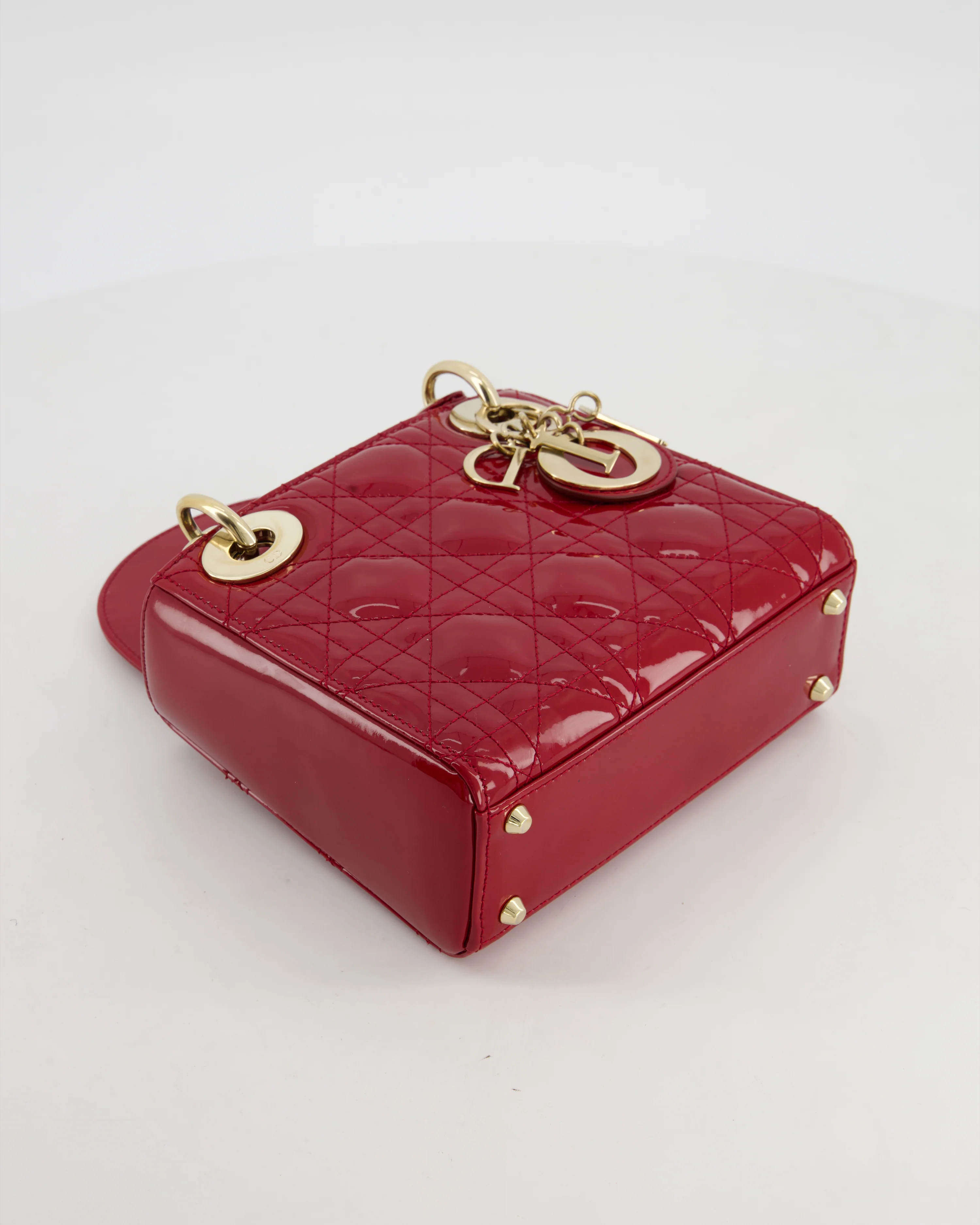 Christian Dior Mini Lady Dior Bag In Red Patent Leather and Champagne Gold Hardware RRP £4,200 - Image 16