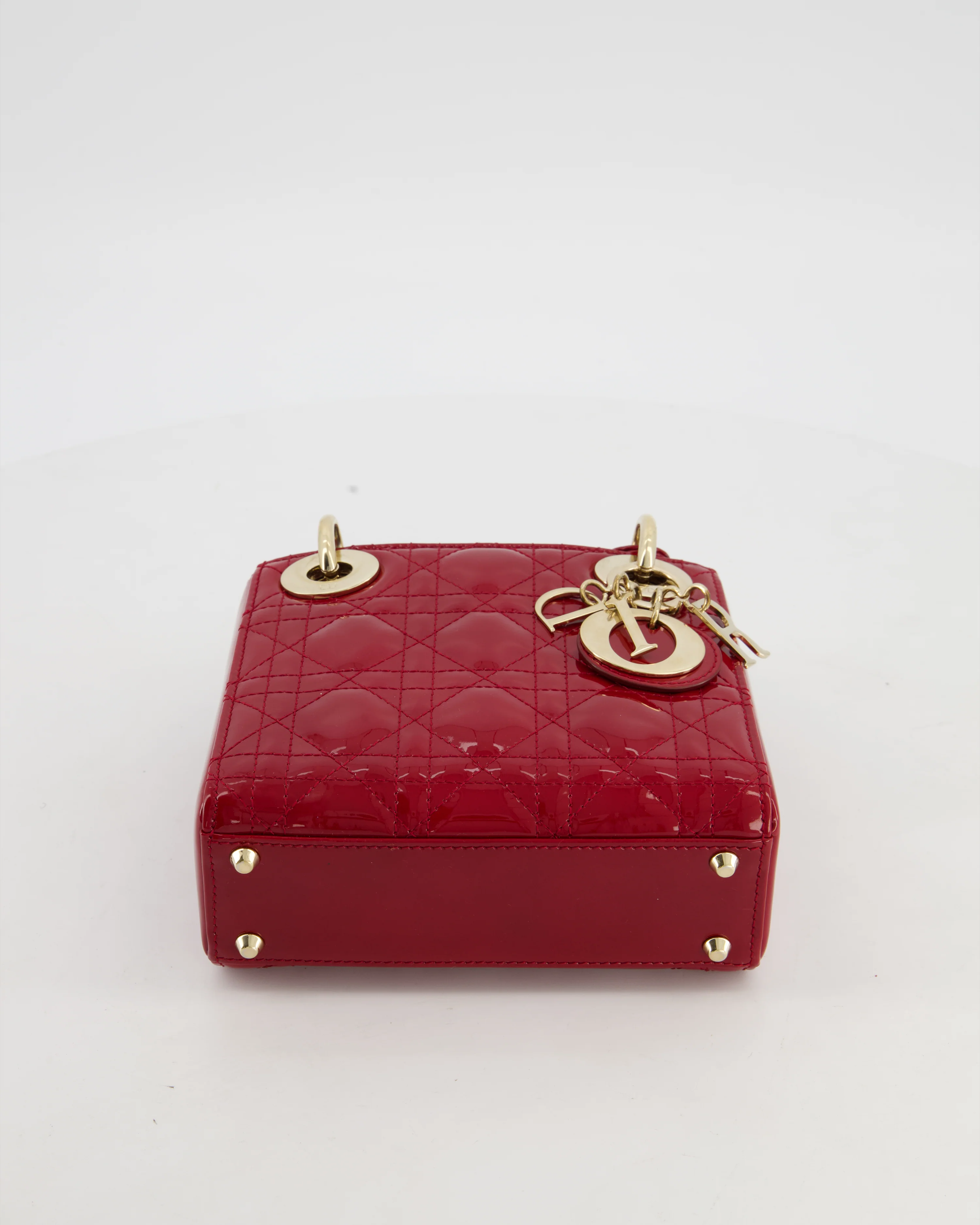 Christian Dior Mini Lady Dior Bag In Red Patent Leather and Champagne Gold Hardware RRP £4,200 - Image 17