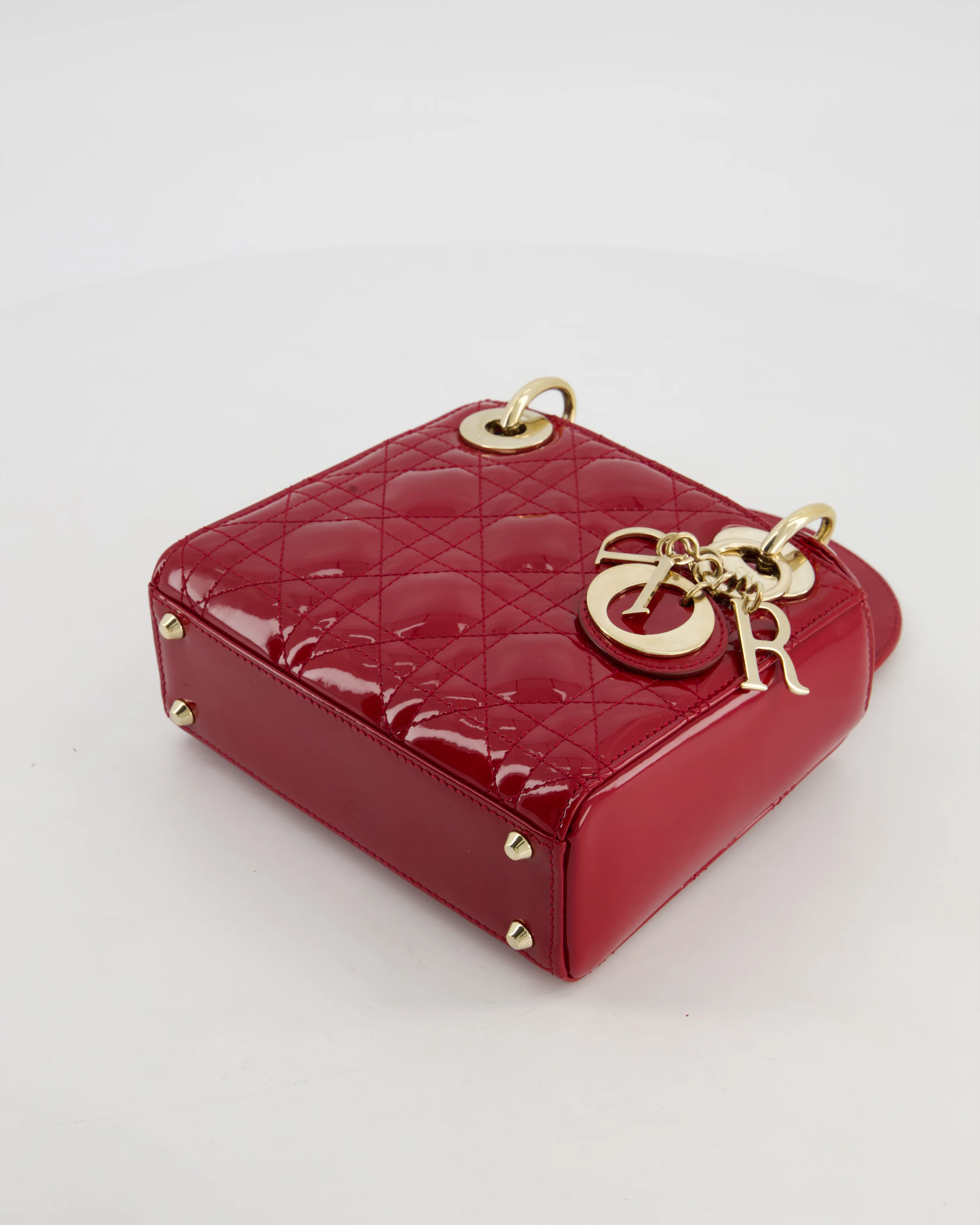 Christian Dior Mini Lady Dior Bag In Red Patent Leather and Champagne Gold Hardware RRP £4,200 - Image 18