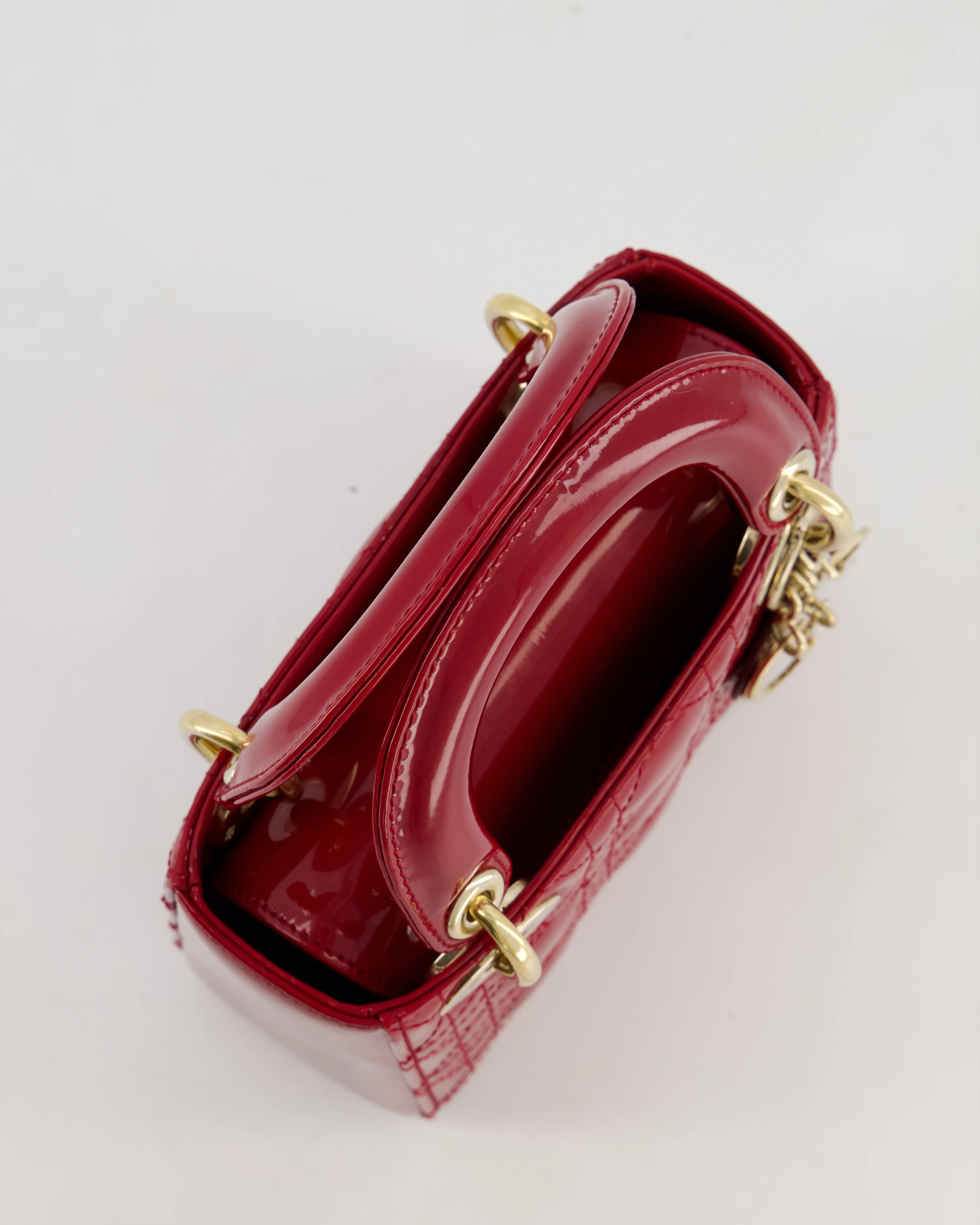 Christian Dior Mini Lady Dior Bag In Red Patent Leather and Champagne Gold Hardware RRP £4,200 - Image 19
