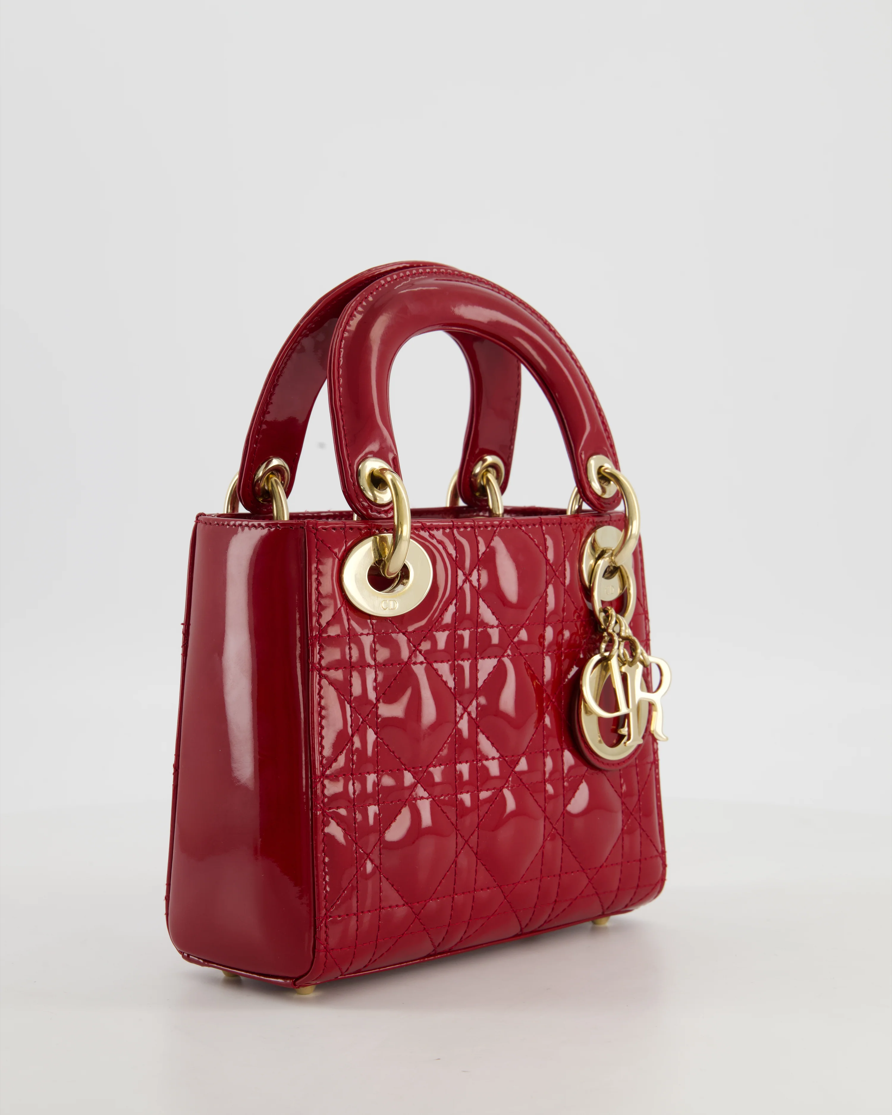 Christian Dior Mini Lady Dior Bag In Red Patent Leather and Champagne Gold Hardware RRP £4,200 - Image 4